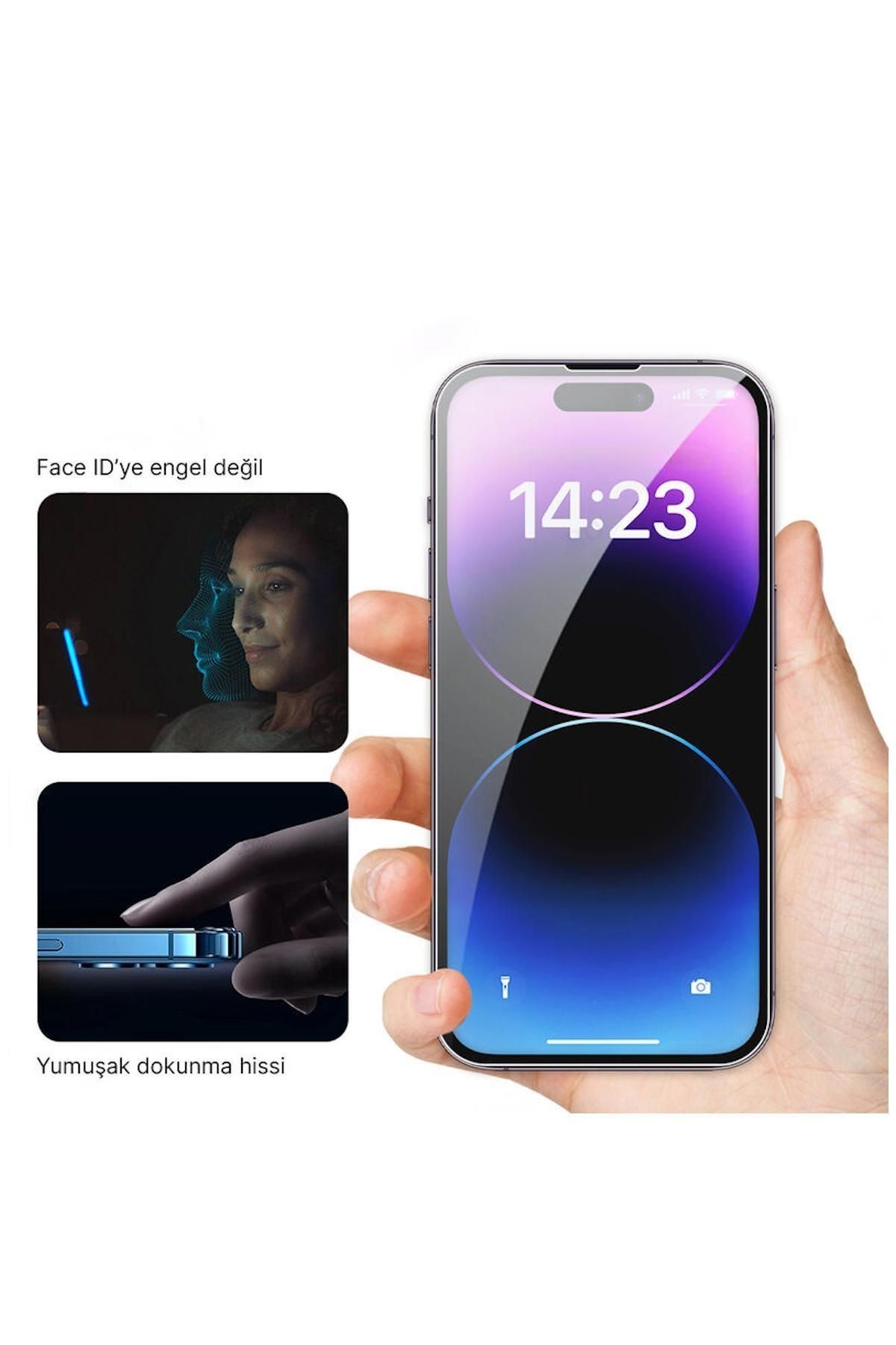 Apple Iphone 15 Pro Uyumlu Kolay Takma Aparatlı Cam Ekran Koruyucu Siyah