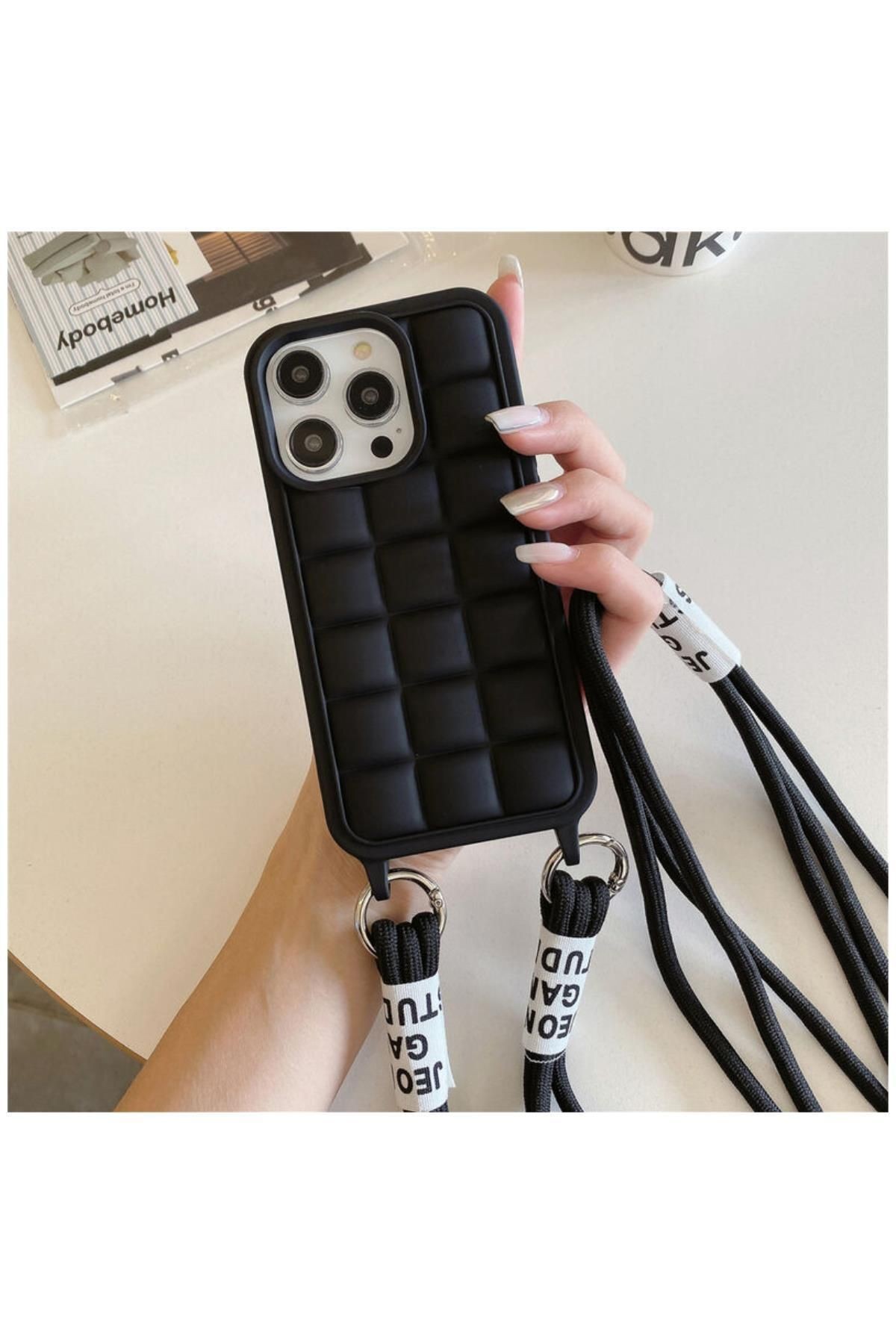 Apple Iphone 13 Pro Max Uyumlu Kılıf Boyun Askılı Rope Silikon Kılıf Gri