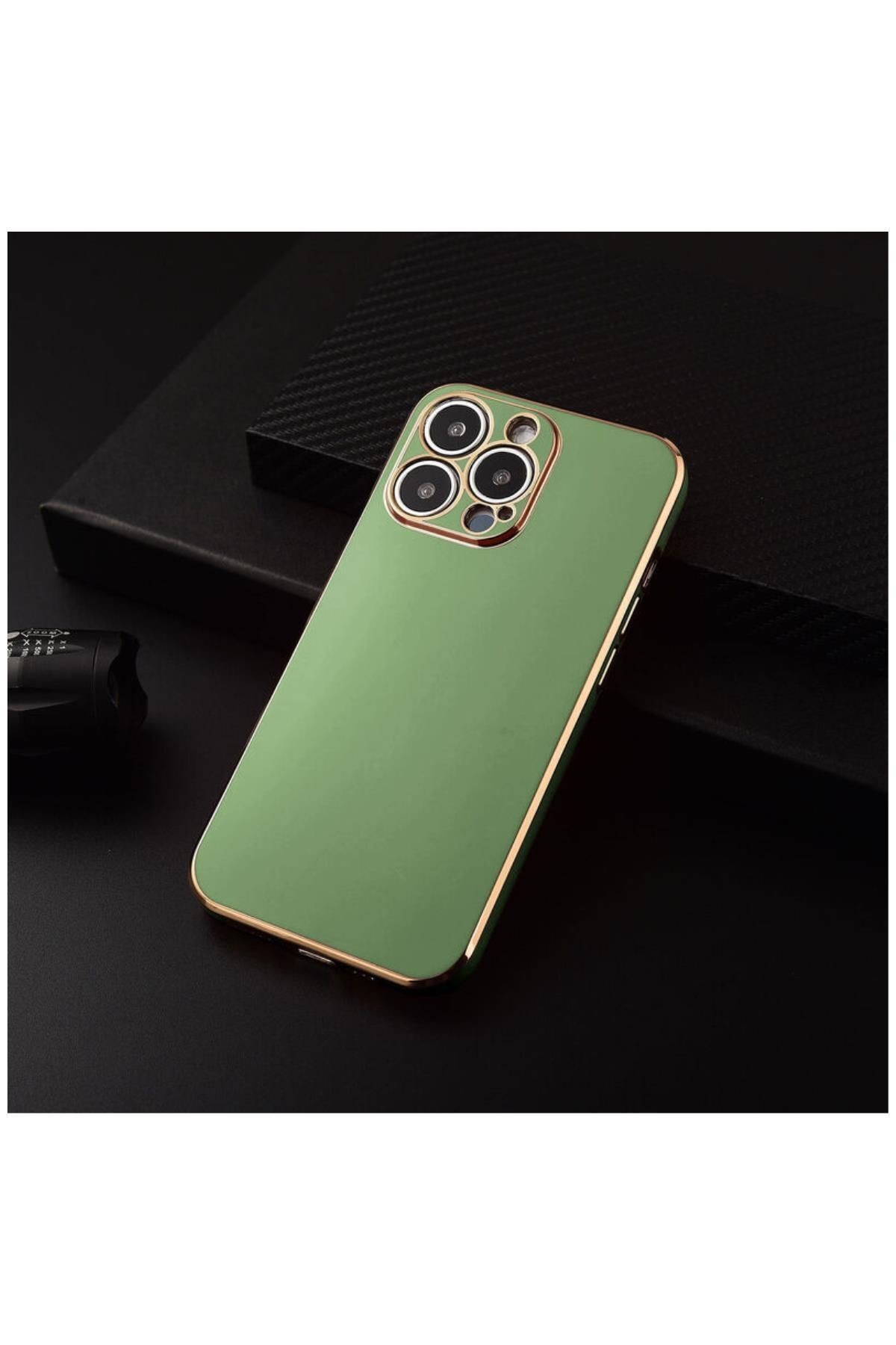 Apple Iphone 12 Pro Max Uyumlu Kılıf Golden Silikon Kılıf Açık Yeşil
