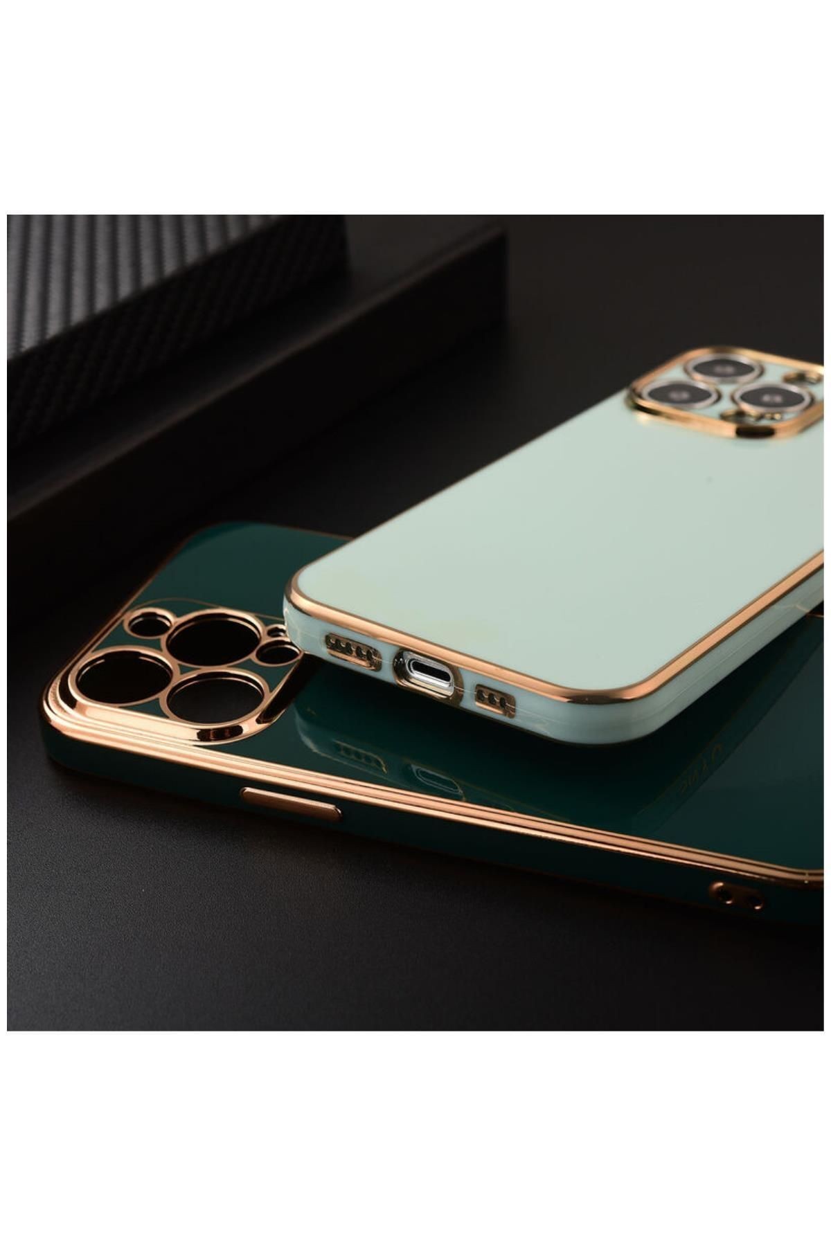 Apple Iphone 12 Pro Max Uyumlu Kılıf Golden Silikon Kılıf Açık Yeşil