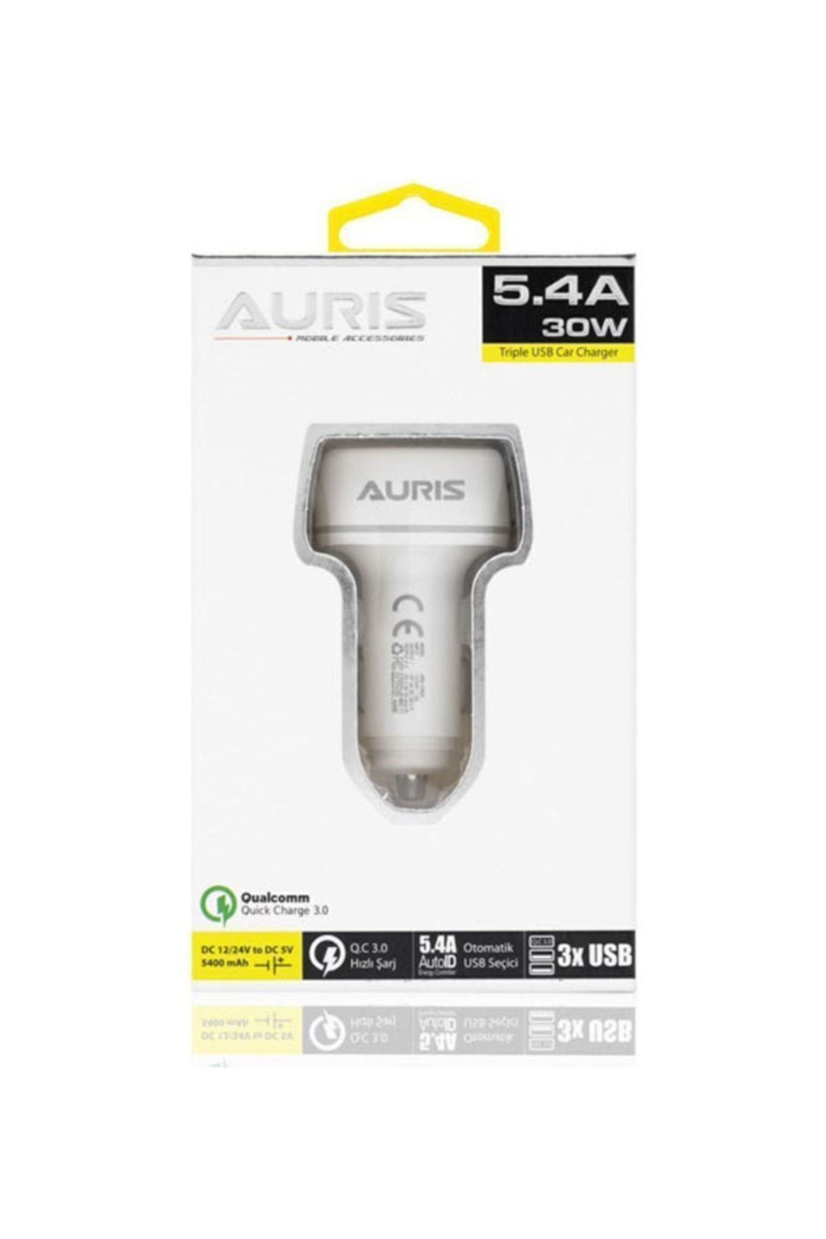 Araç Şarj Cihazı Oto Çakmaklık Şarj Aleti 3 Port Usb Hızlı Şarj 5.4 A 30w Qc