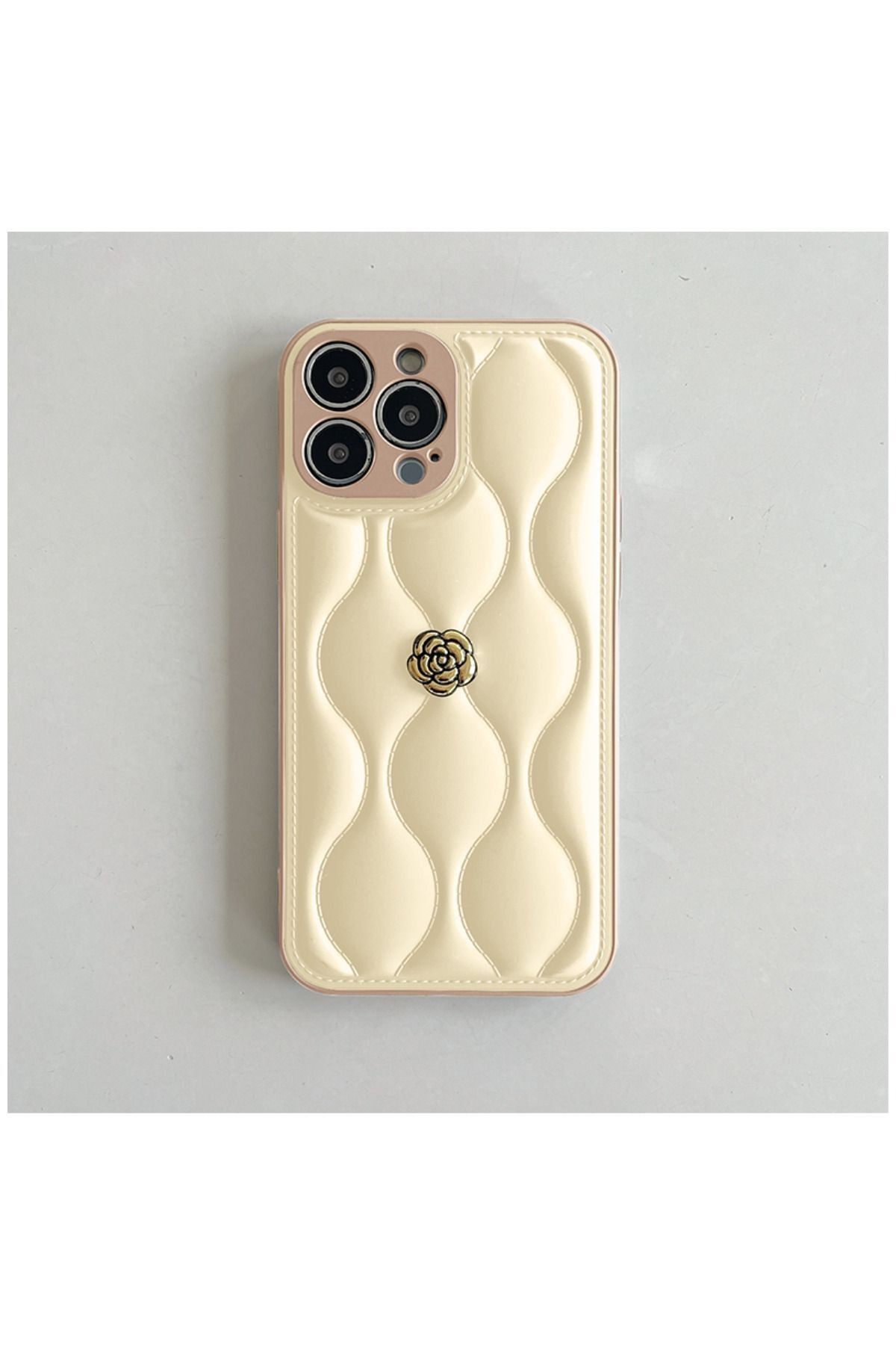 Apple iPhone 14 Pro Uyumlu Kılıf Zebana Camellia Deri Kılıf Bej