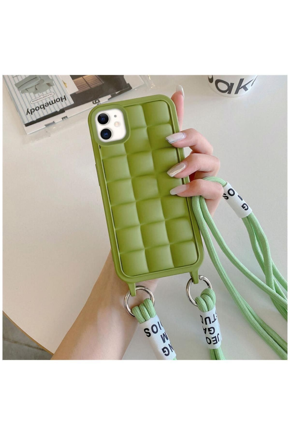 Apple iPhone 11 Uyumlu Kılıf Zebana Boyun Askılı Rope Silikon Kılıf Açık Mavi