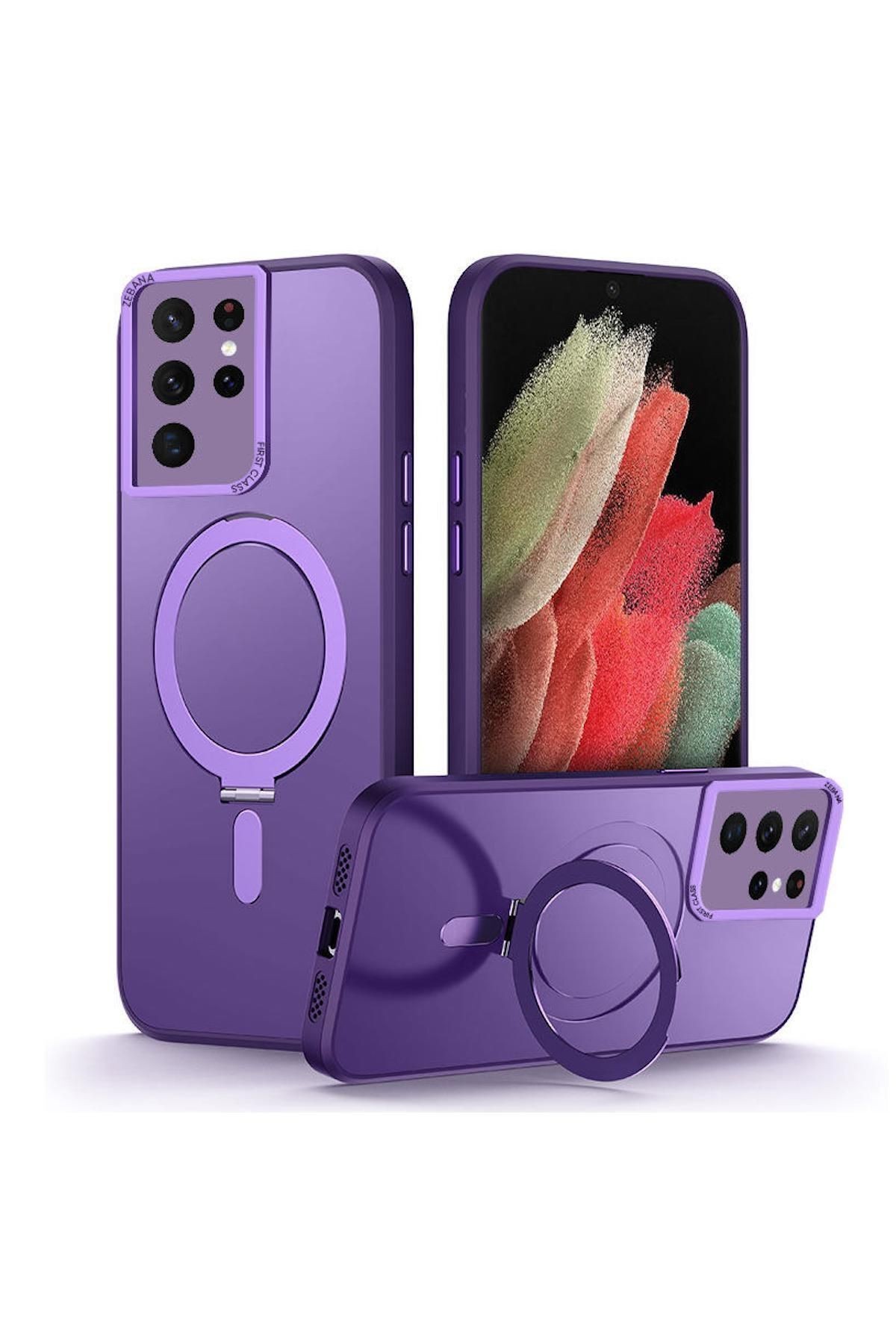 Samsung Galaxy S23 Ultra Uyumlu Kılıf Zebana First Class Standlı Magsafe Silikon Kılıf Lacivert
