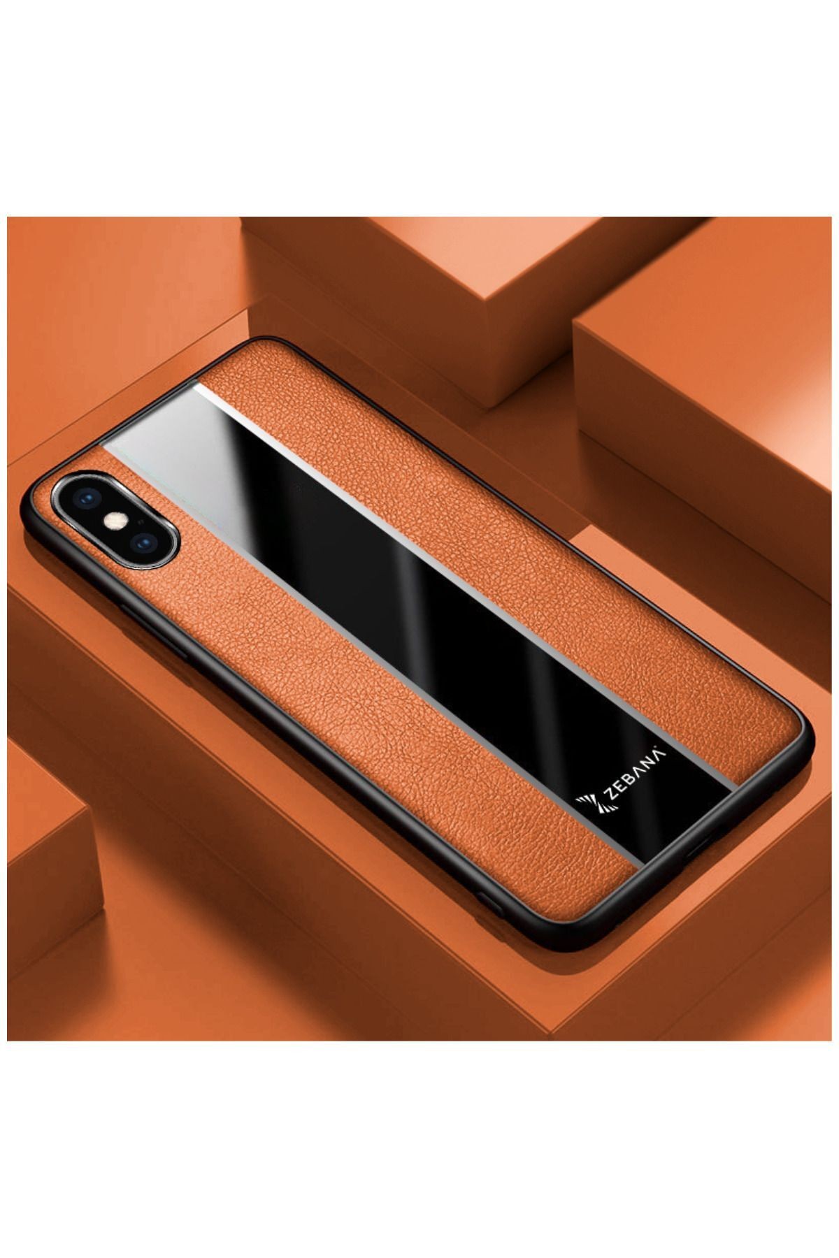 Apple Iphone X Uyumlu Kılıf Zebana Premium Deri Kılıf Kahverengi