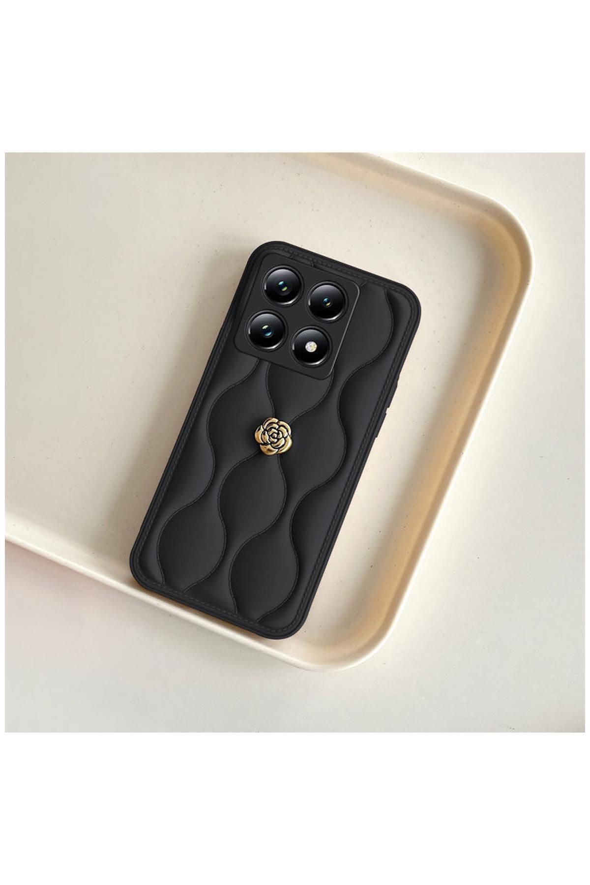 Xiaomi Mi 14T Uyumlu Kılıf Zebana Camellia Deri Kılıf Siyah