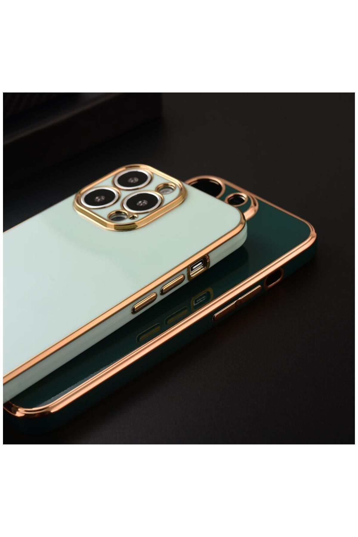 Apple Iphone 12 Pro Max Uyumlu Kılıf Golden Silikon Kılıf Açık Yeşil