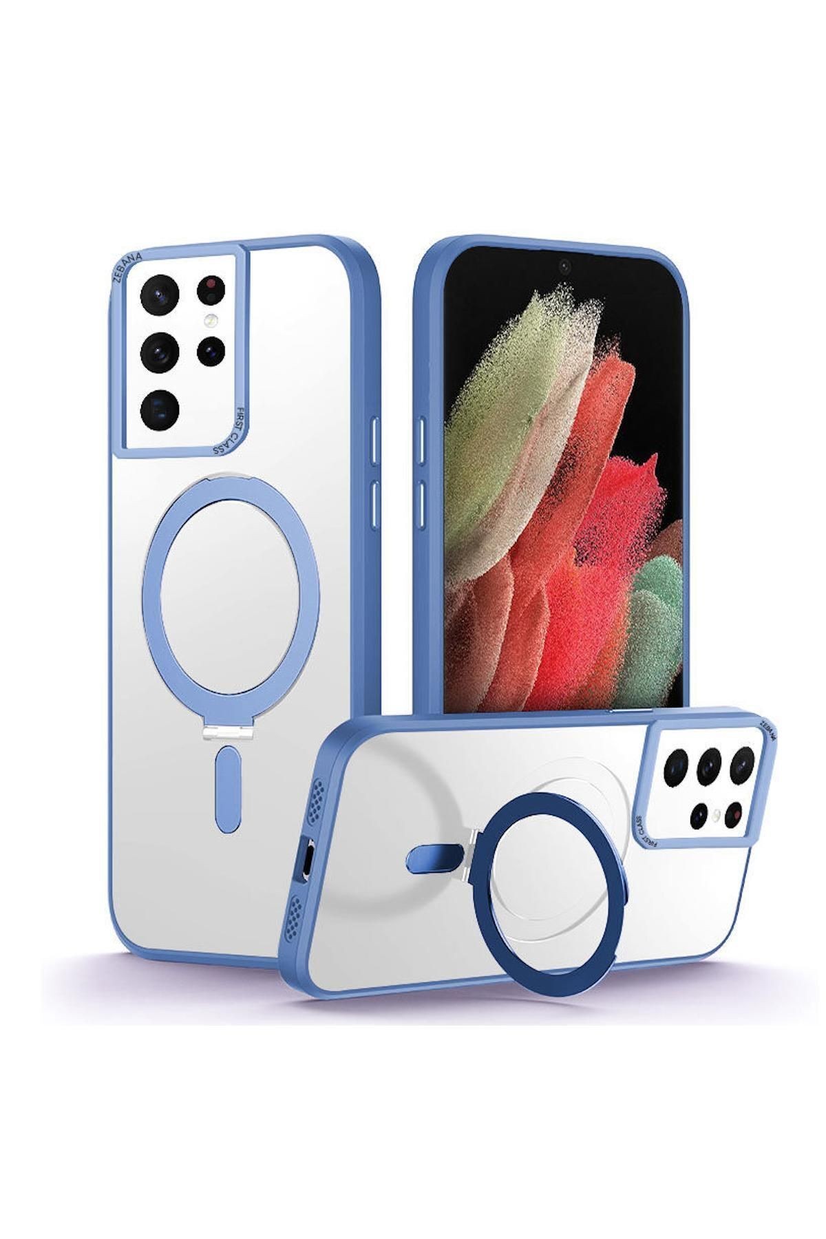 Samsung Galaxy S23 Ultra Uyumlu Kılıf Zebana First Class Standlı Magsafe Silikon Kılıf Lacivert