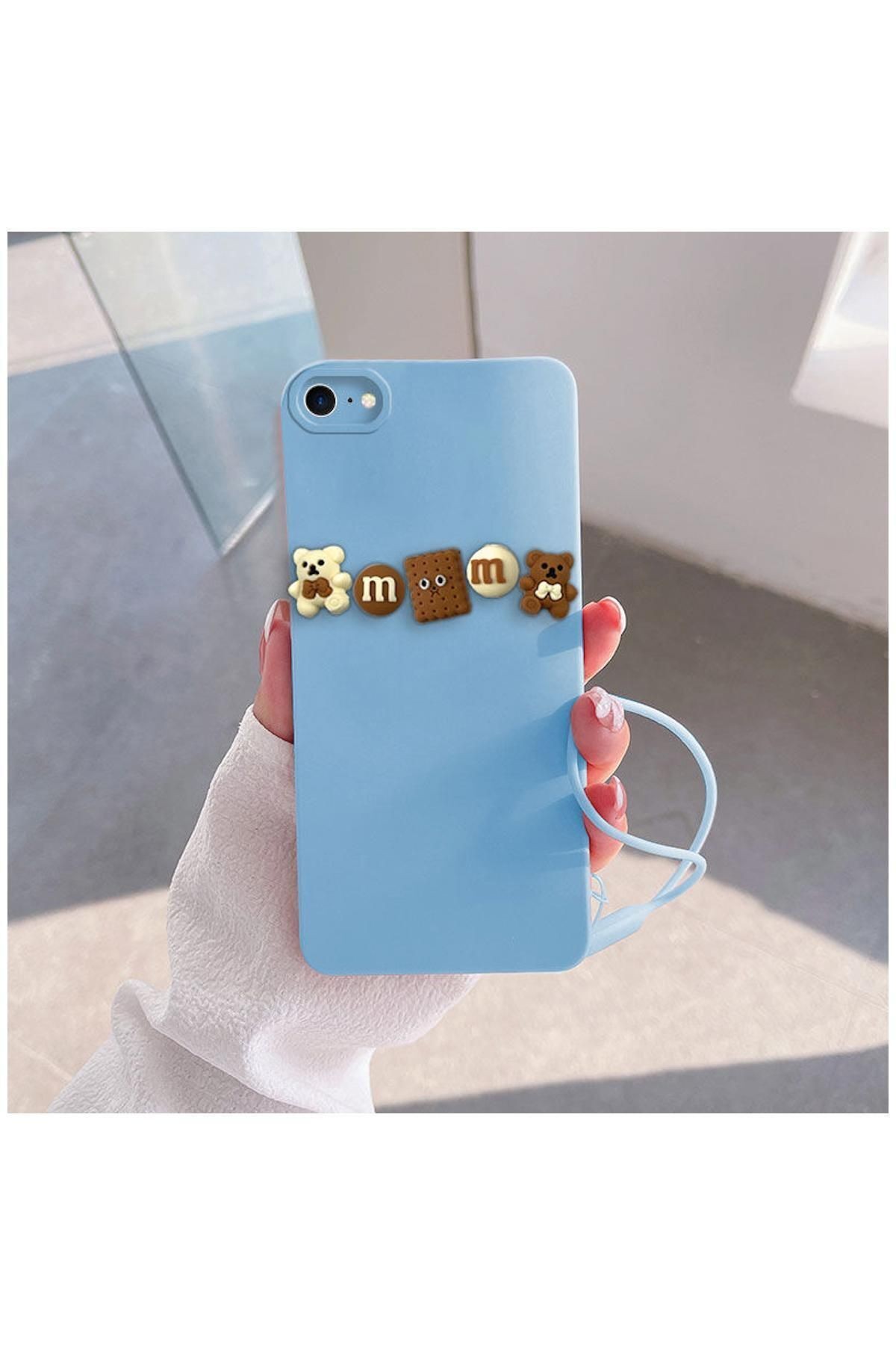 Apple Iphone 7 Uyumlu Kılıf Love Bear Silikon Kılıf Kahverengi - Açık Mavi