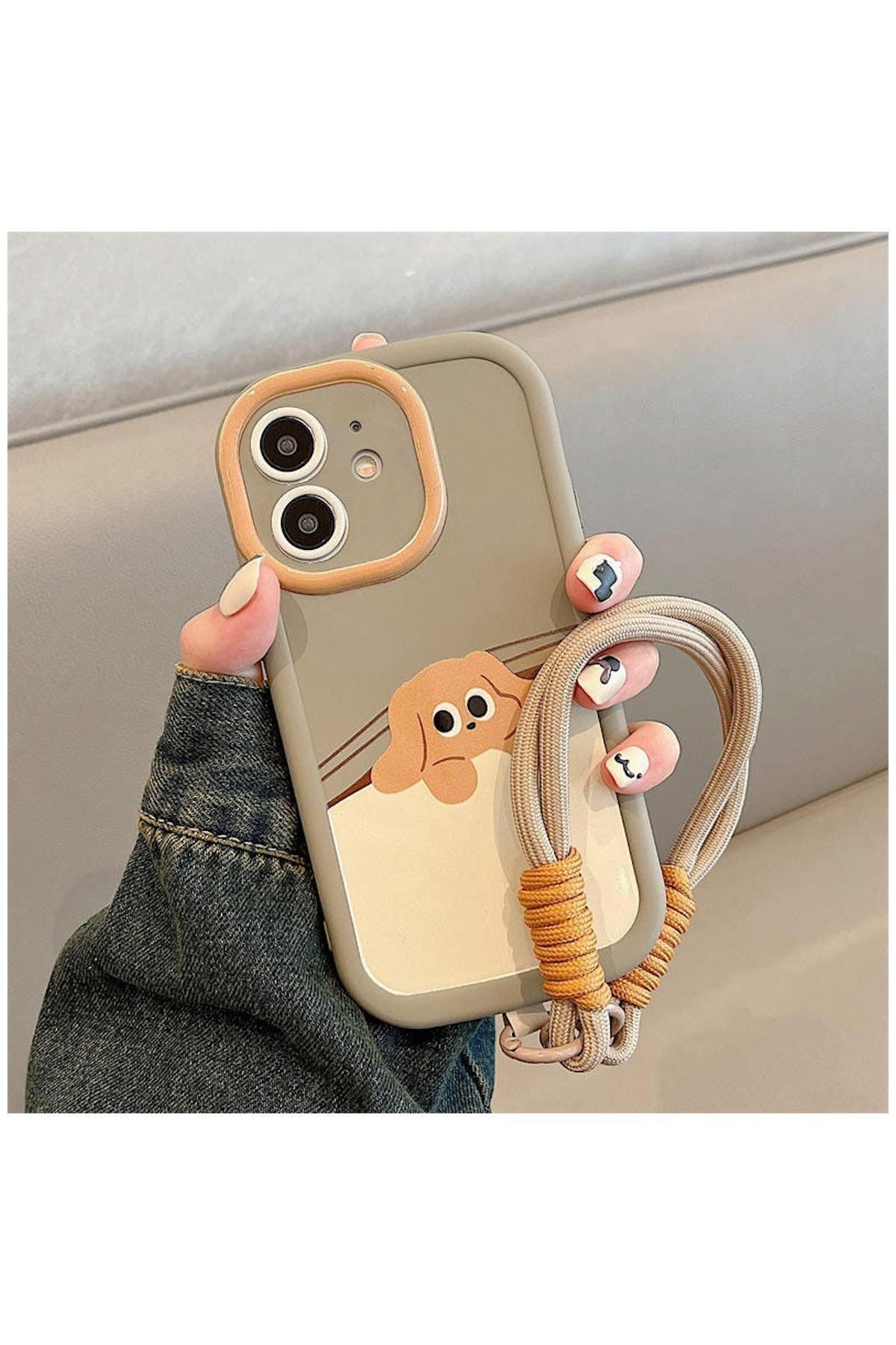 Apple Iphone 11 Uyumlu Kılıf El Bilekli Cat And Puppy Silikon Kılıf Bej
