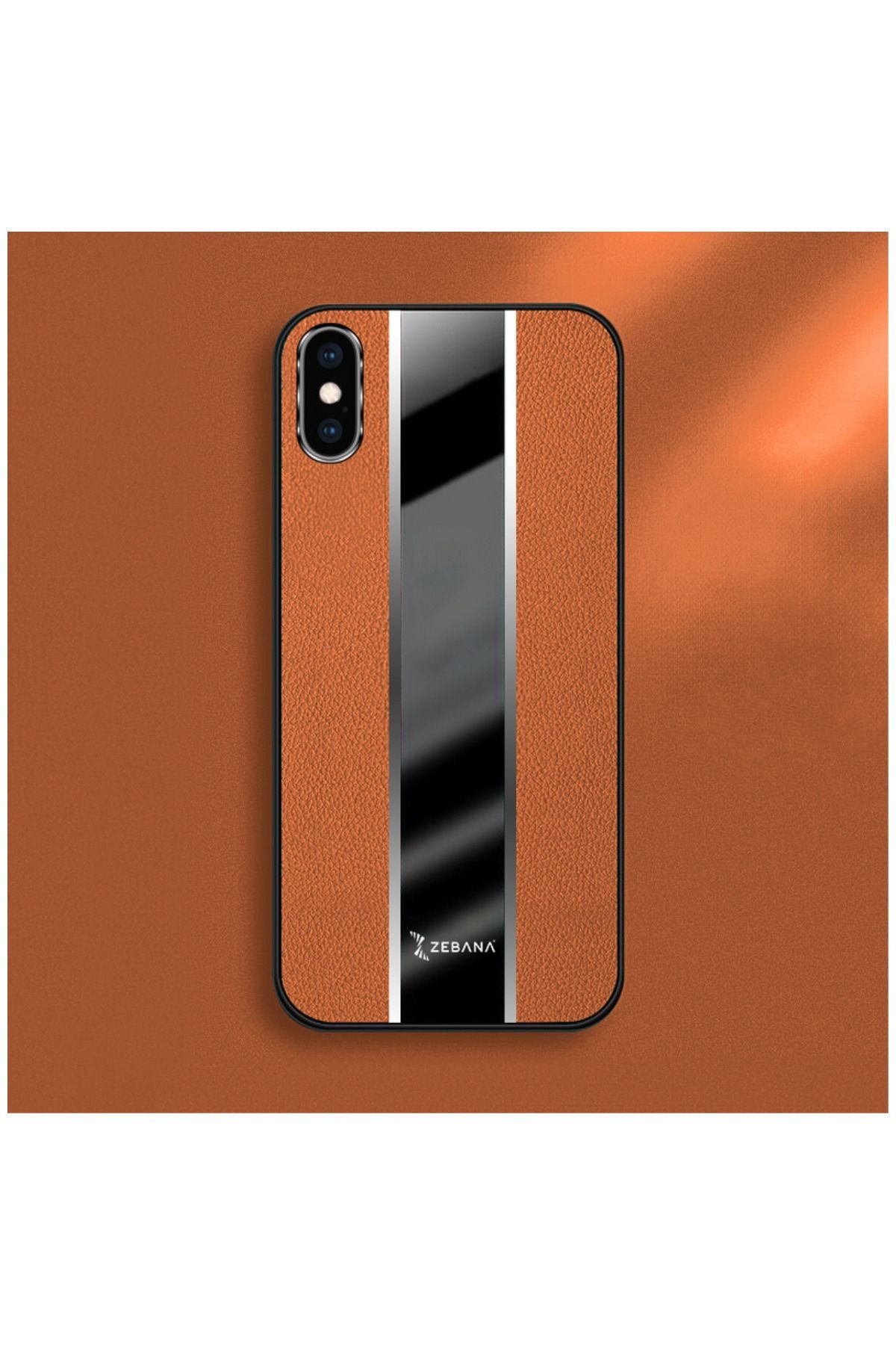 Apple Iphone X Uyumlu Kılıf Zebana Premium Deri Kılıf Kahverengi