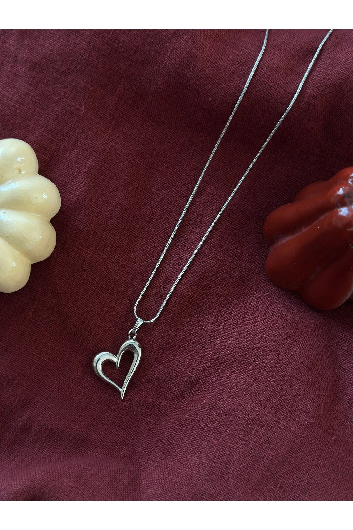 Kalp Charm Gumus Kolye