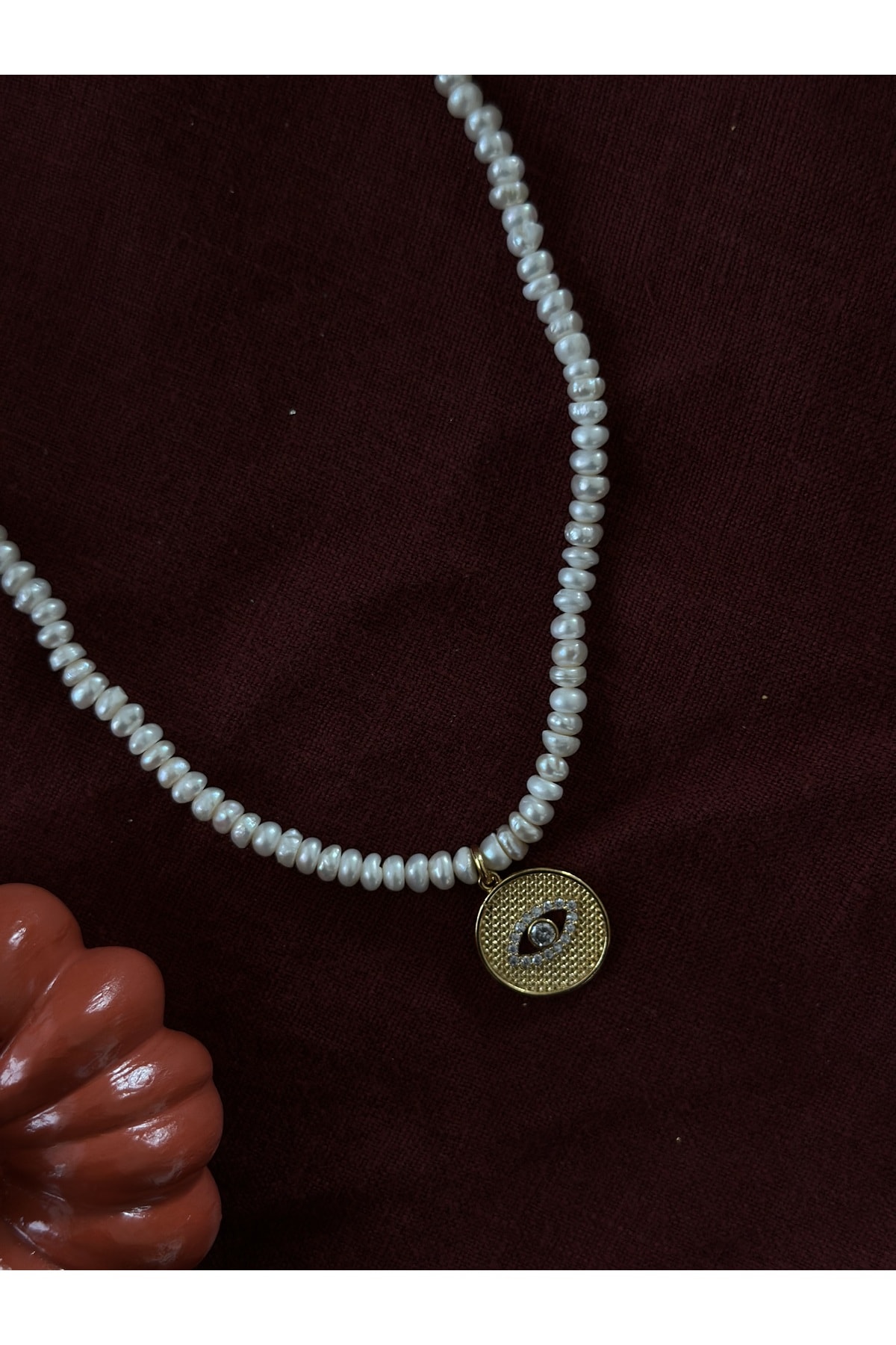 İnci Kolye Göz Charm Kolye