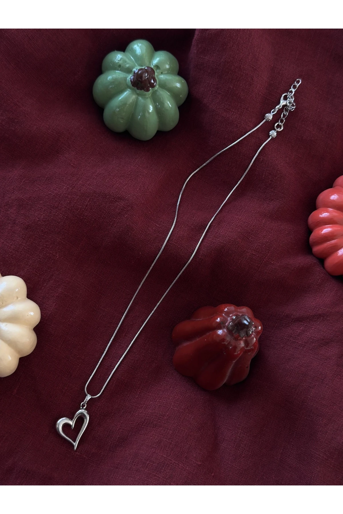 Kalp Charm Gumus Kolye