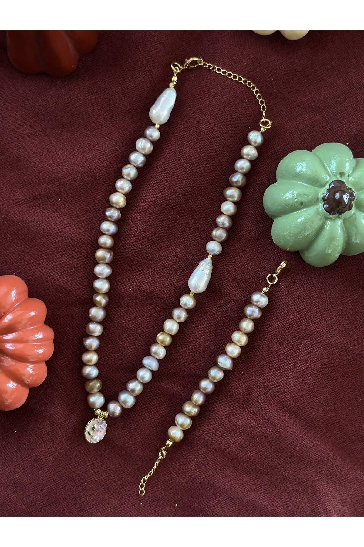 Bronz İnci Set Kolye Bileklik