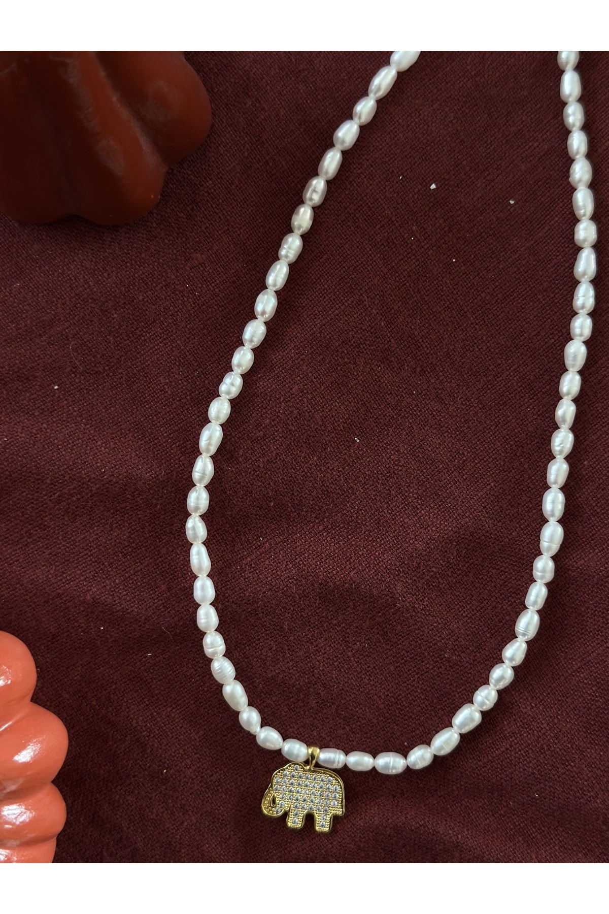 Fil Charm İnci Kolye