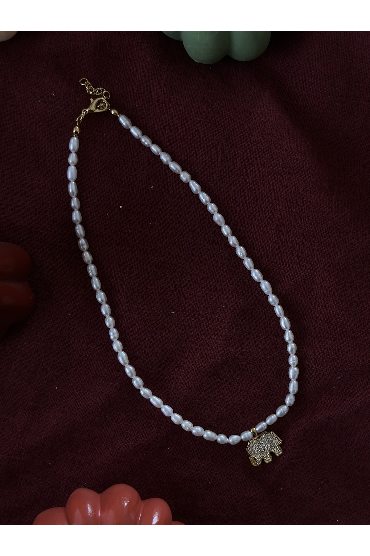 Fil Charm İnci Kolye