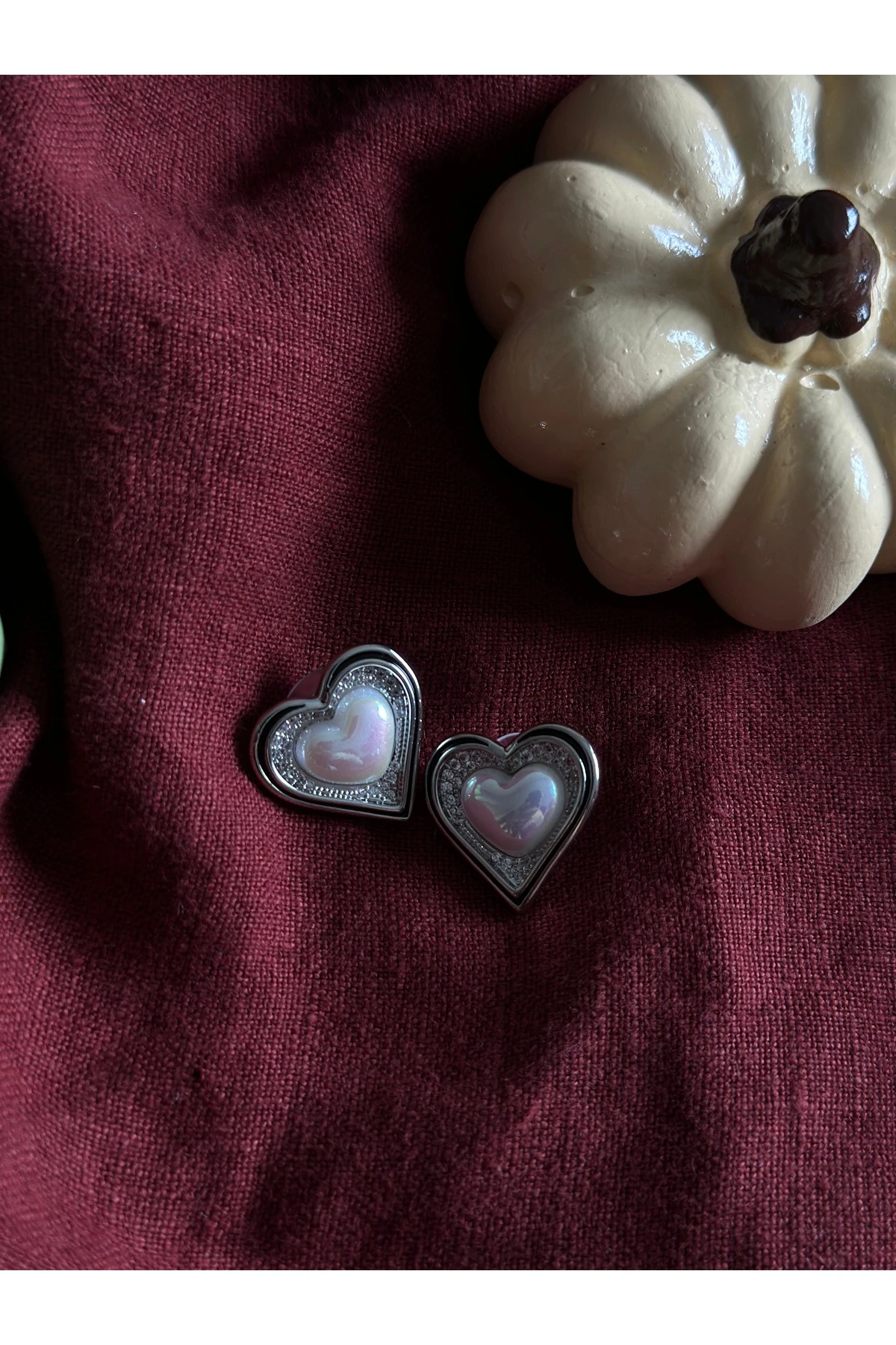 Gümüş Kalp İnci Küpe