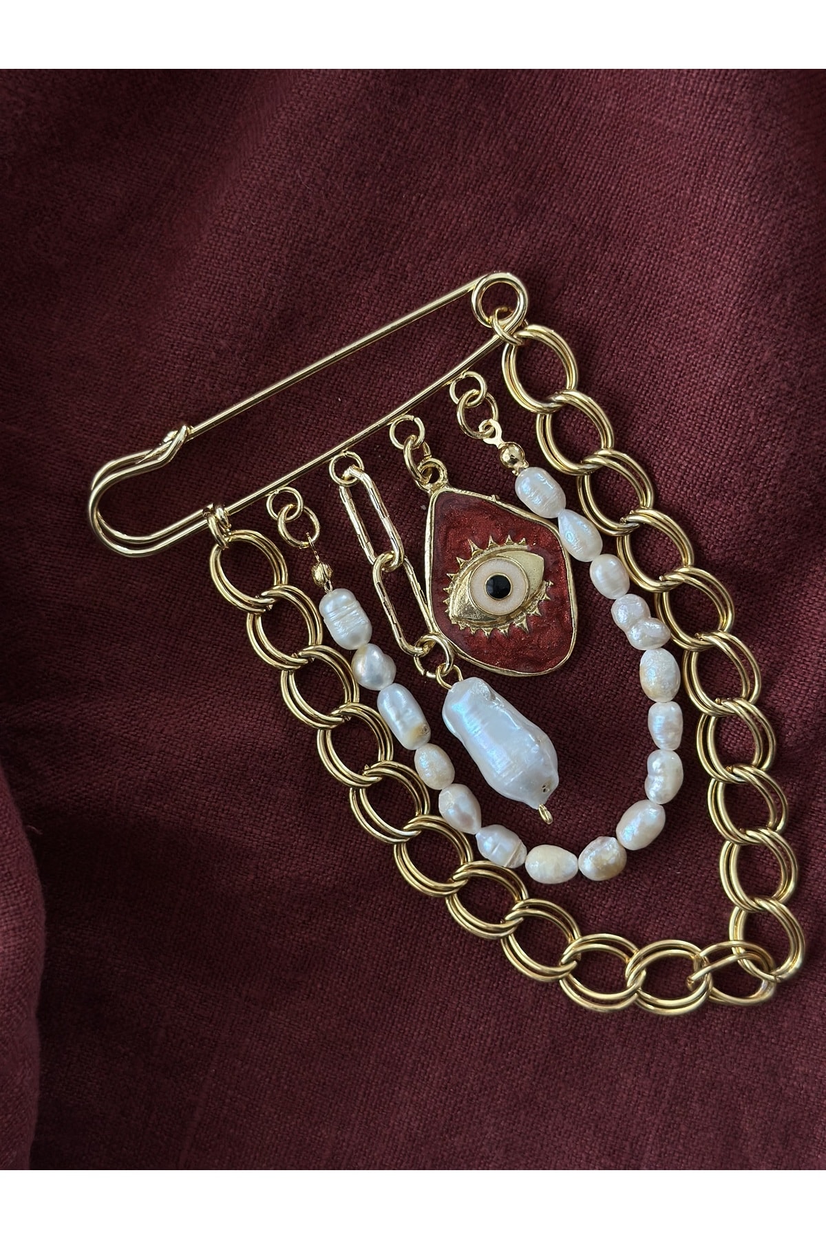 Kırmızı Göz Charm İnci Broş