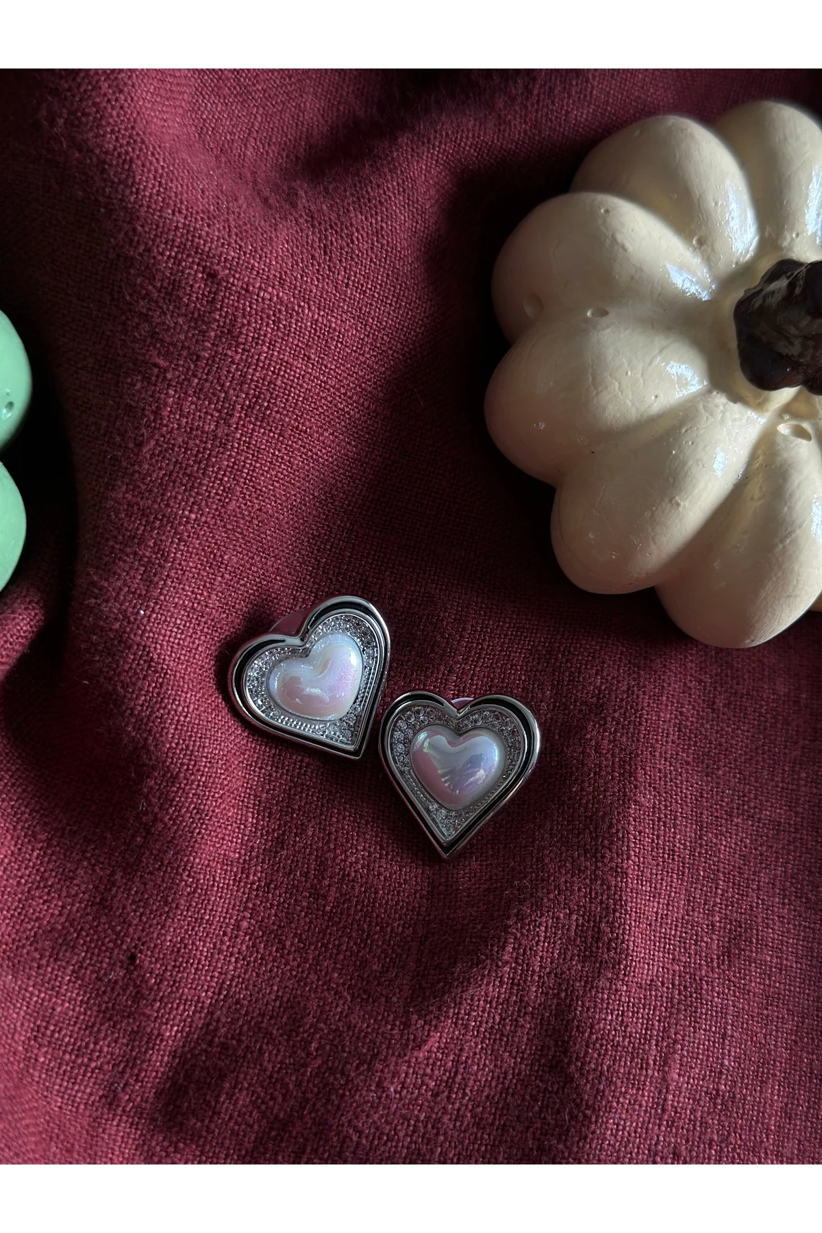 Gümüş Kalp İnci Küpe