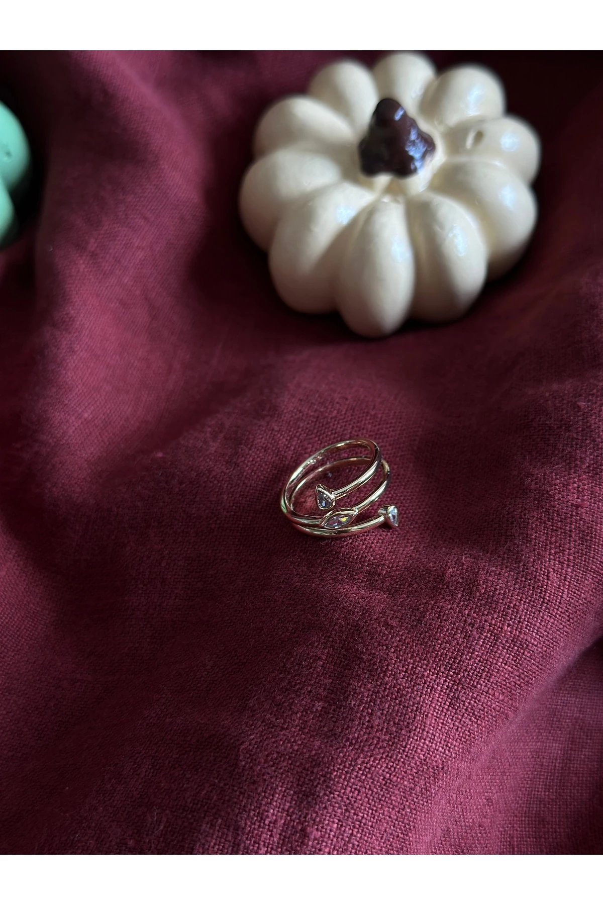 Çift Taşlı Spiral Yüzük