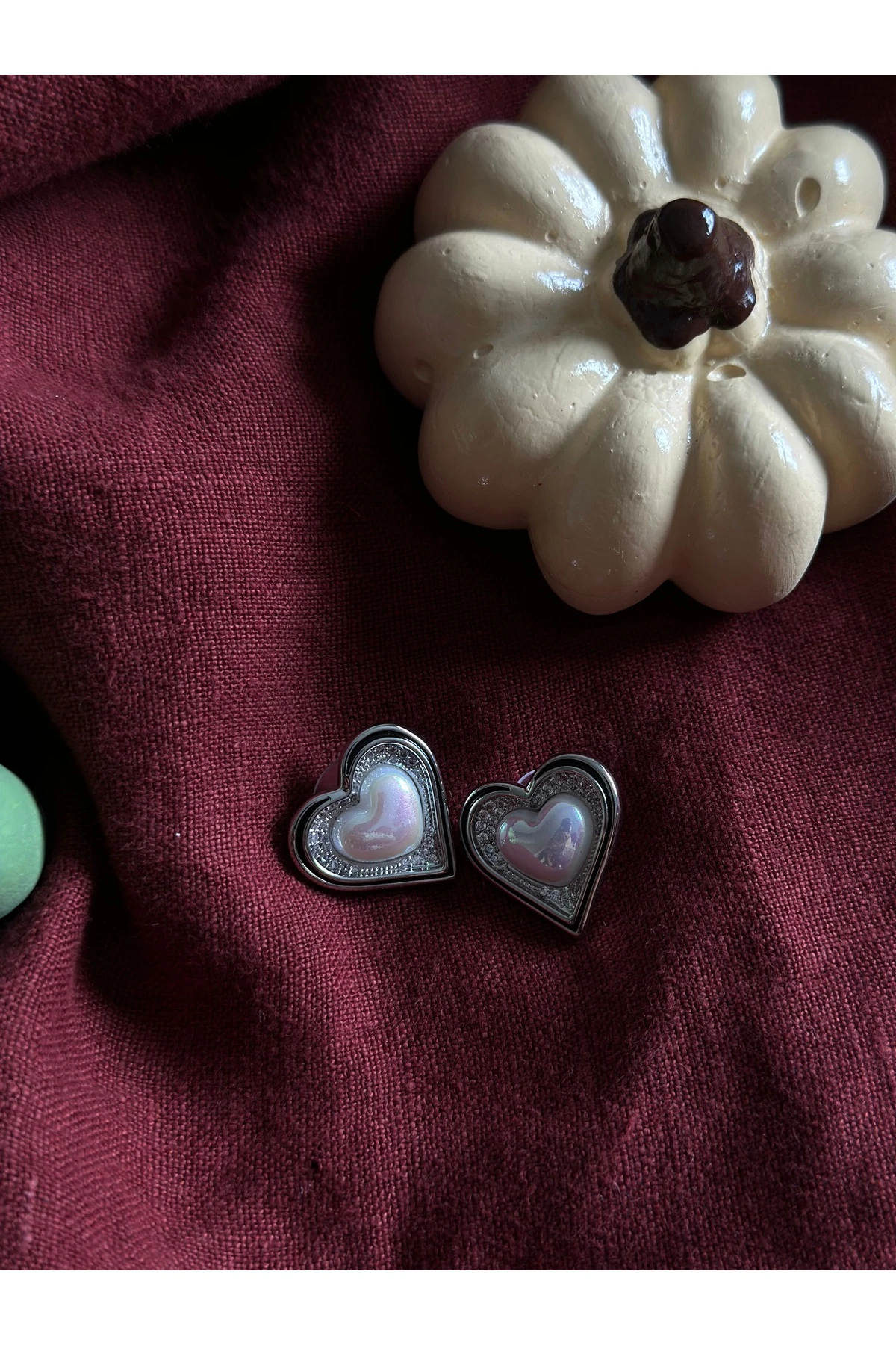 Gümüş Kalp İnci Küpe