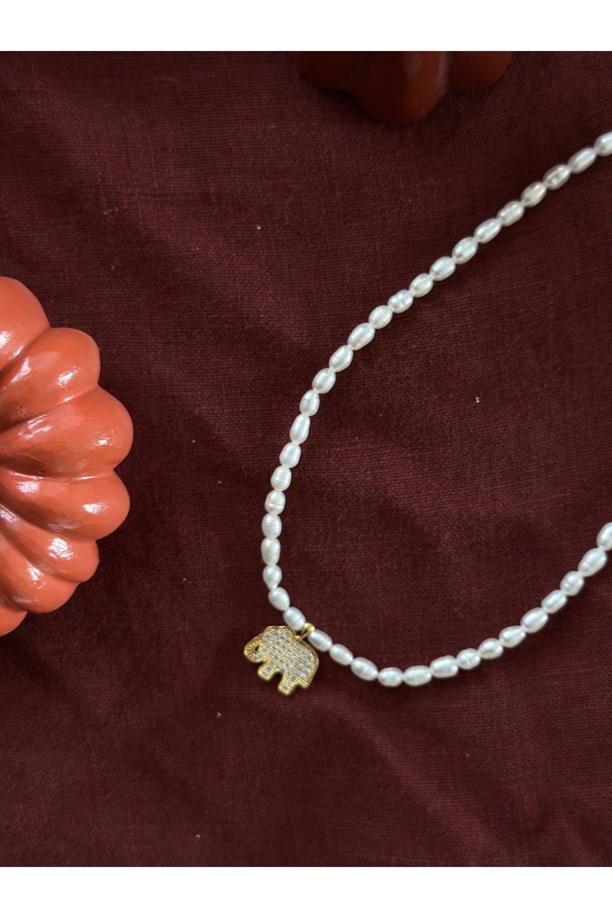 Fil Charm İnci Kolye