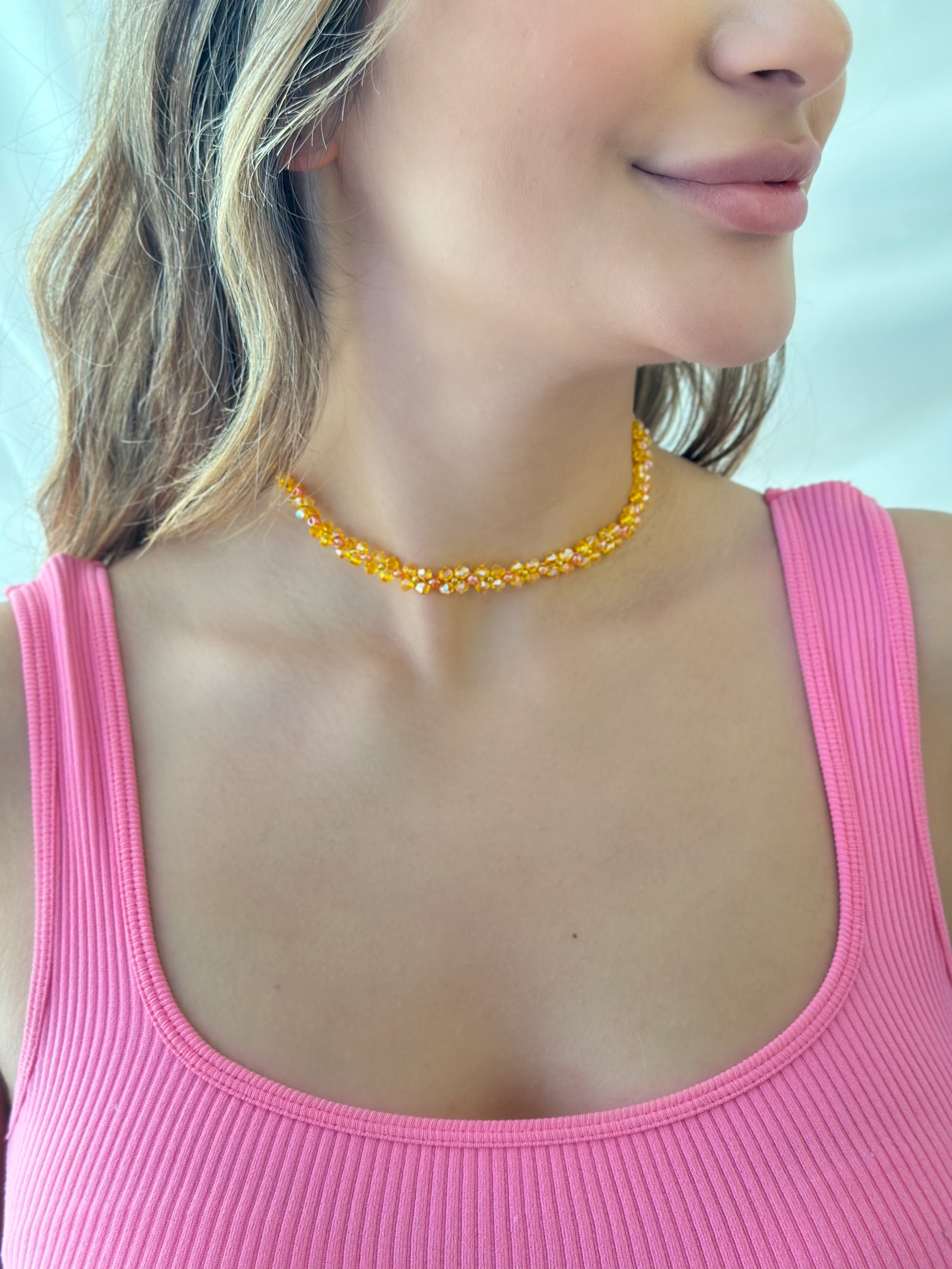 Amber Turuncu Işıltılı Kolye