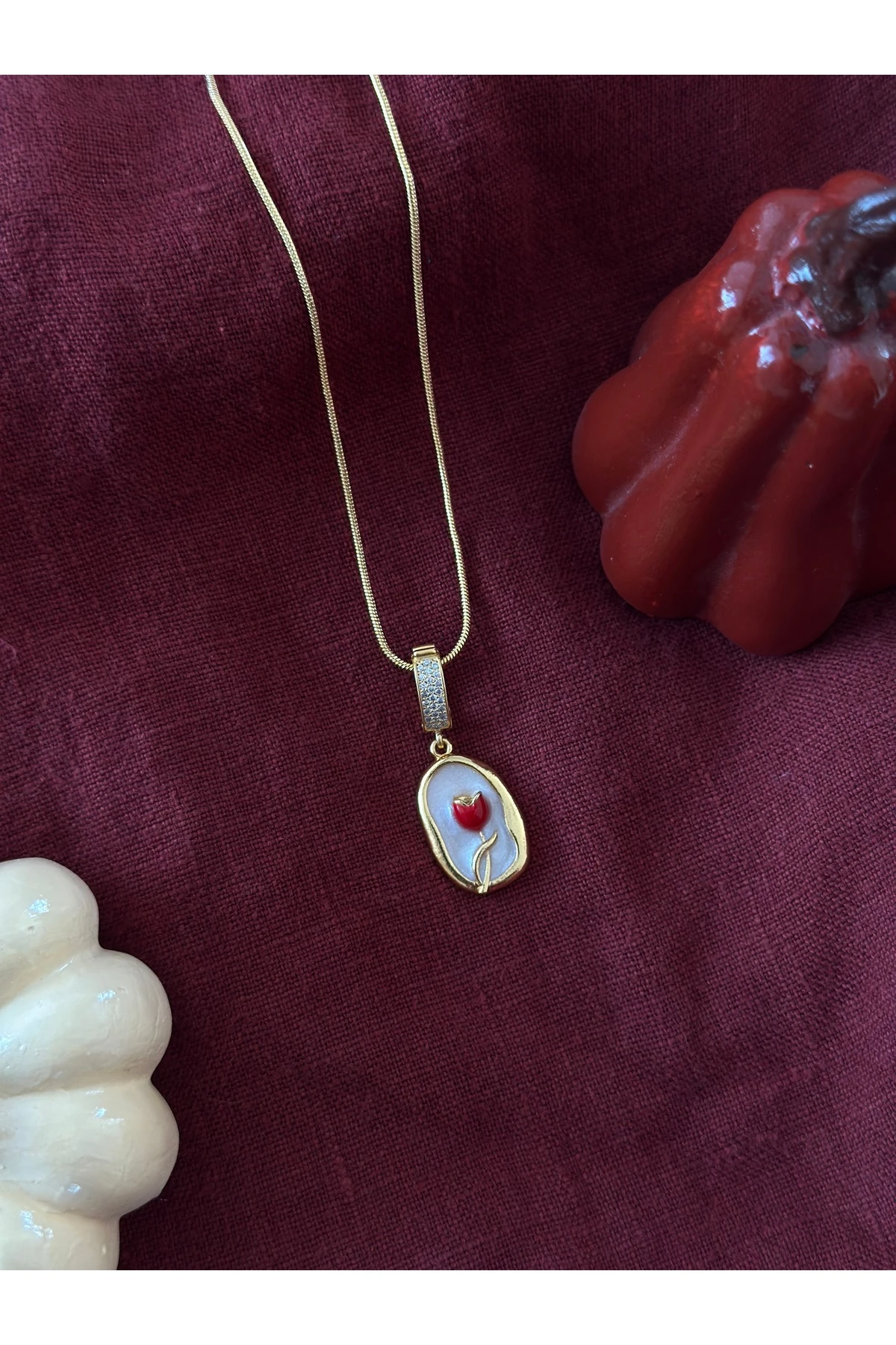 Çiçek Charm Gold Kolye