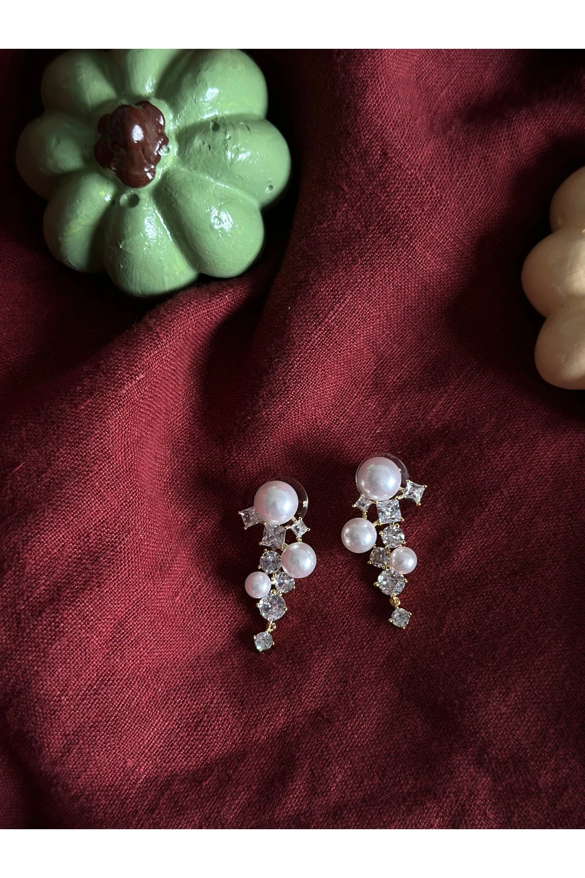 Taş ve İnci Kombin Küpe