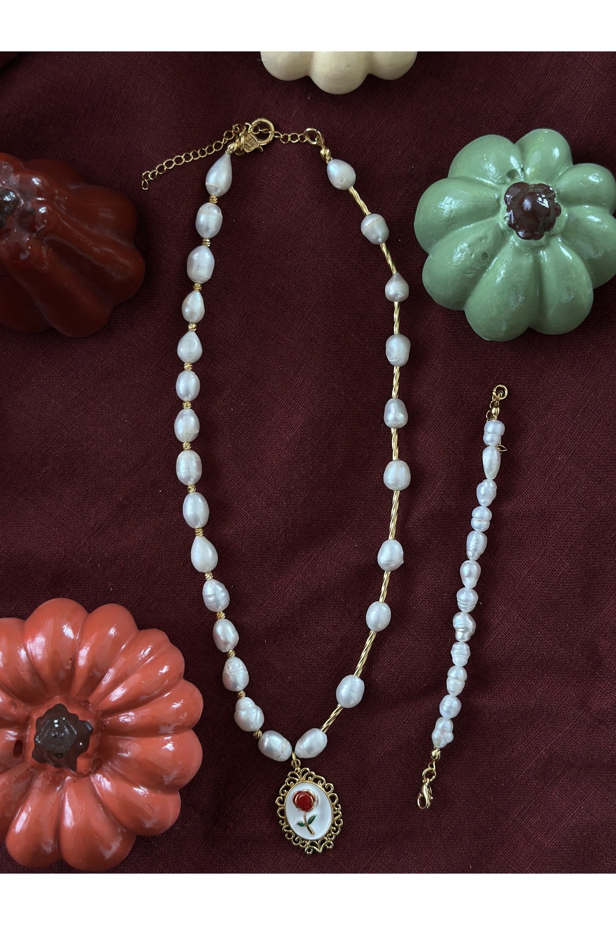 İnci Rose Set Kolye Bileklik