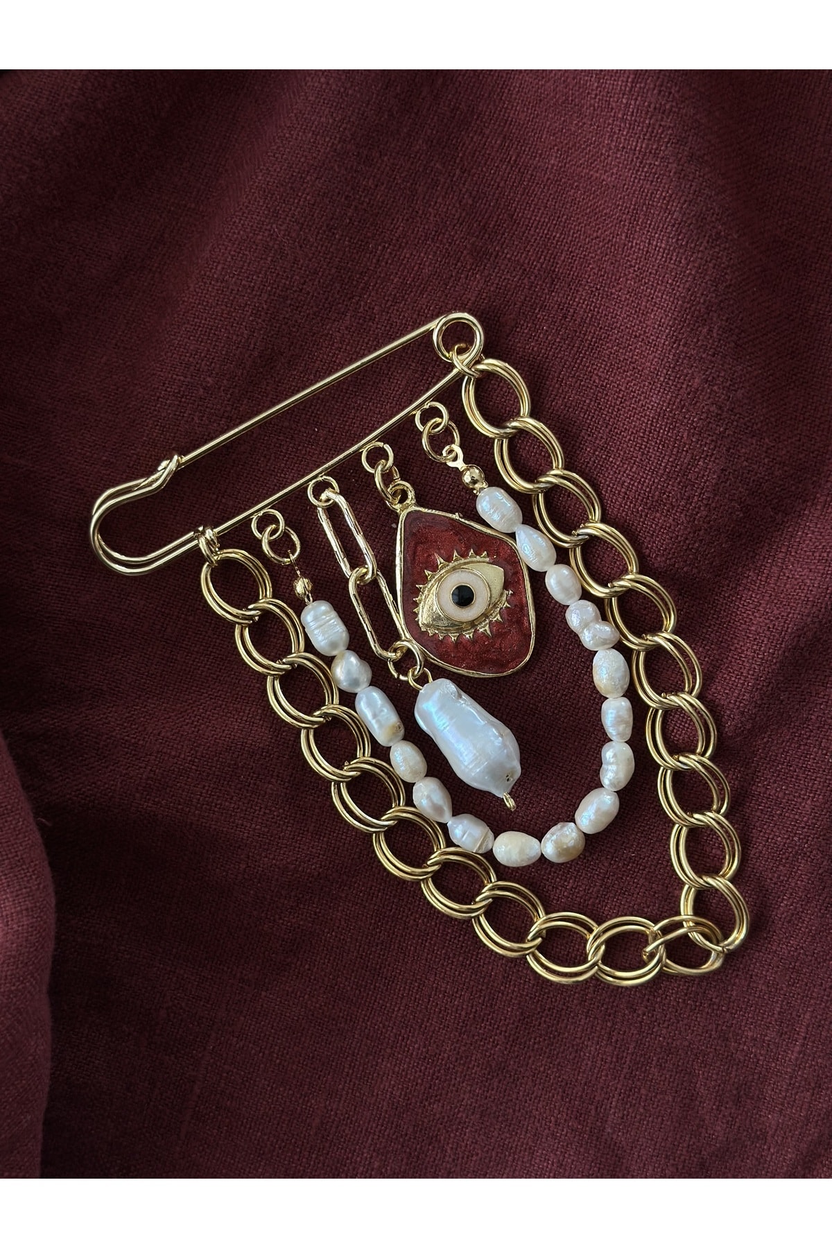 Kırmızı Göz Charm İnci Broş
