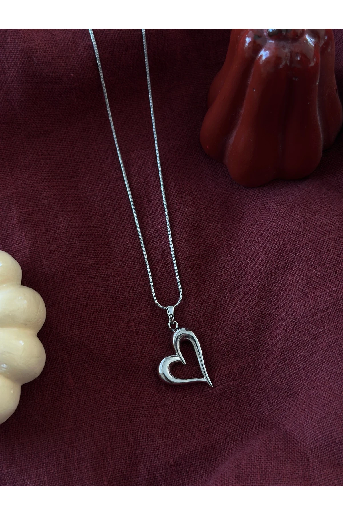 Kalp Charm Gumus Kolye