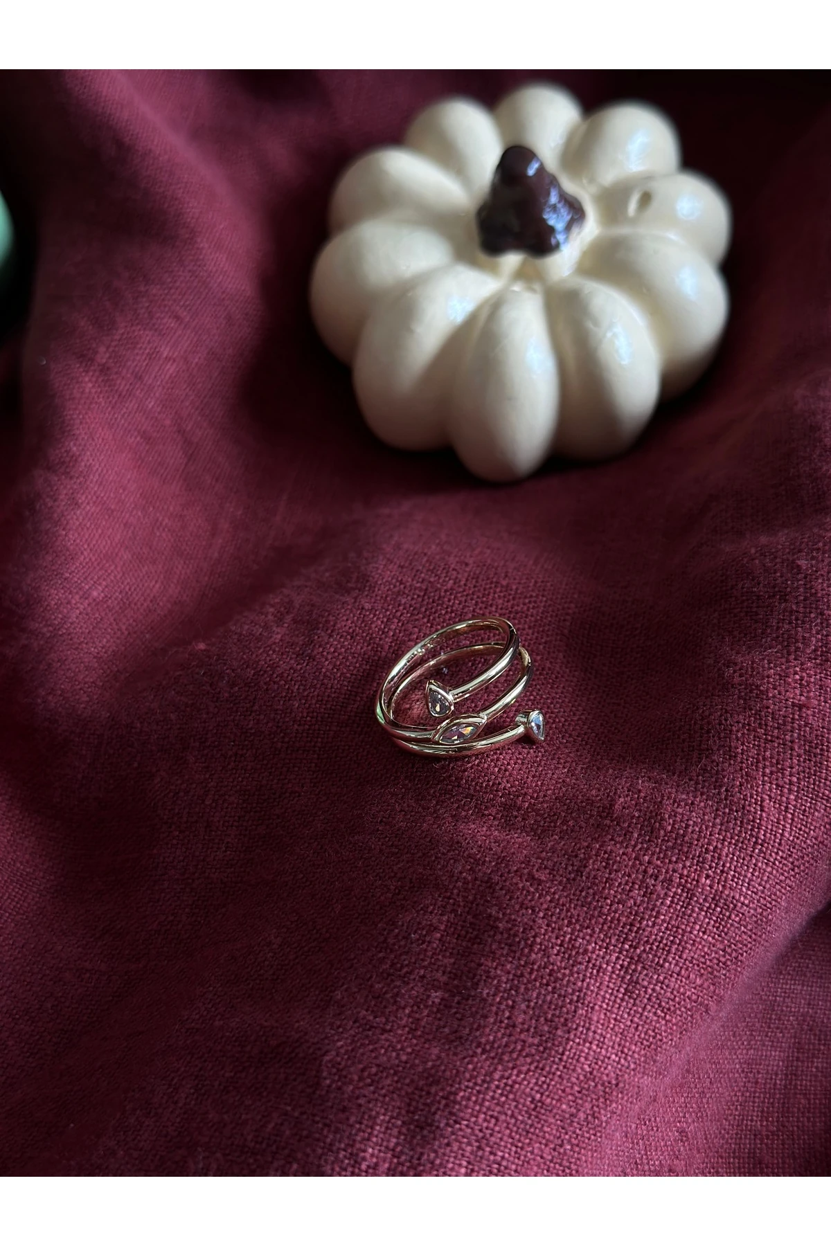 Çift Taşlı Spiral Yüzük