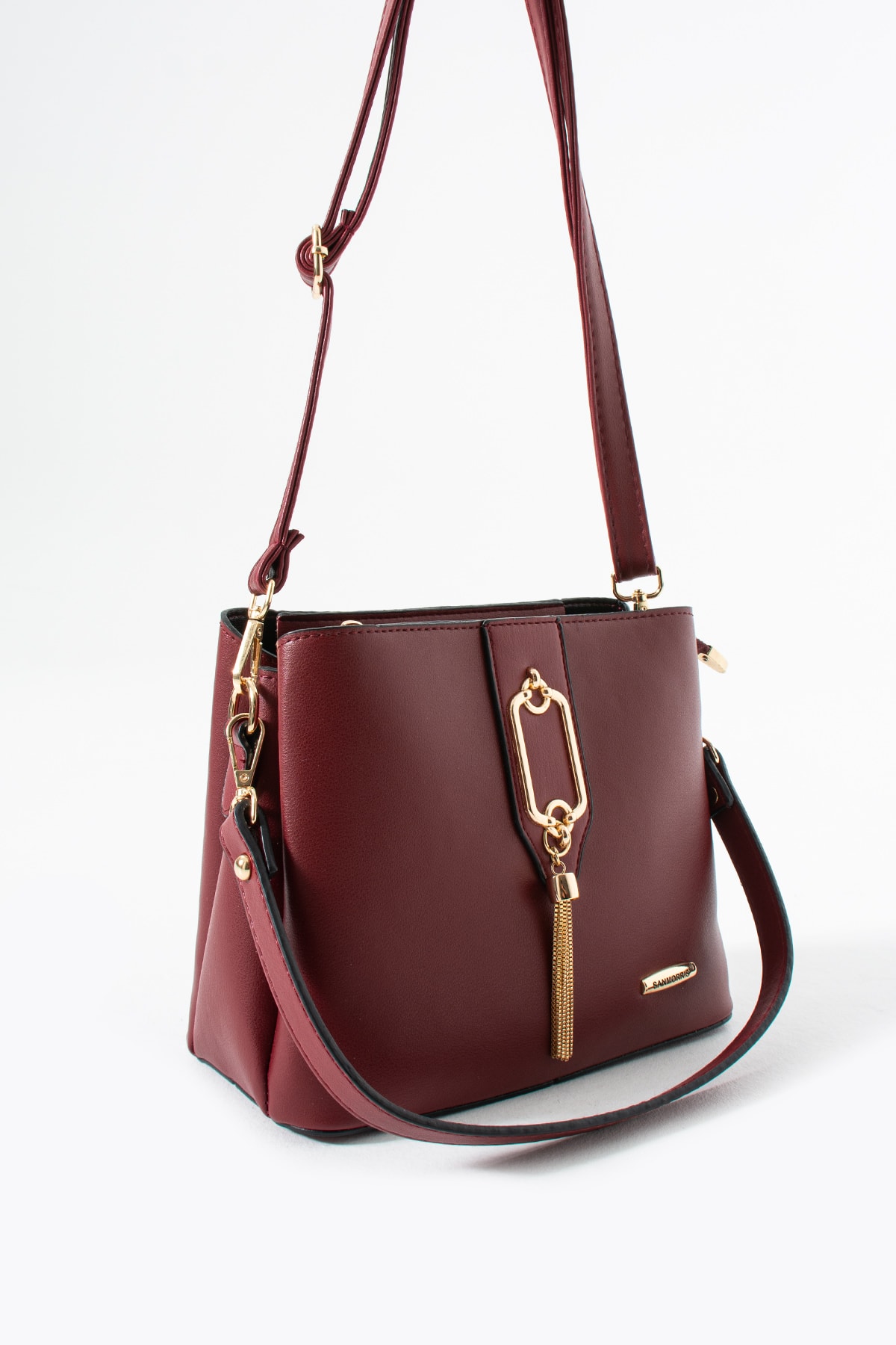3 Bölme Diana Metal Tokalı Kol Ve Omuz Çantası - Bordo
