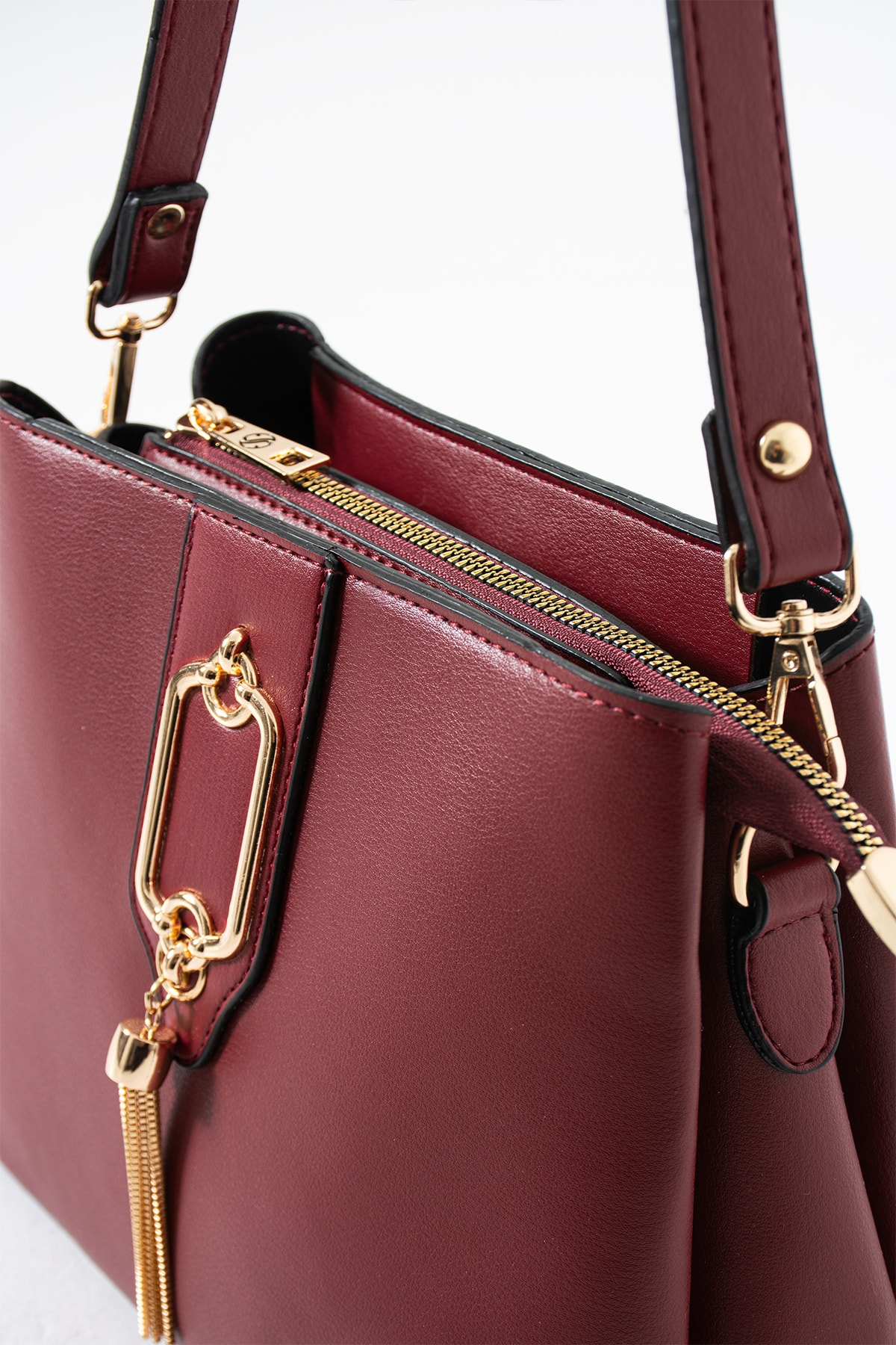 3 Bölme Diana Metal Tokalı Kol Ve Omuz Çantası - Bordo