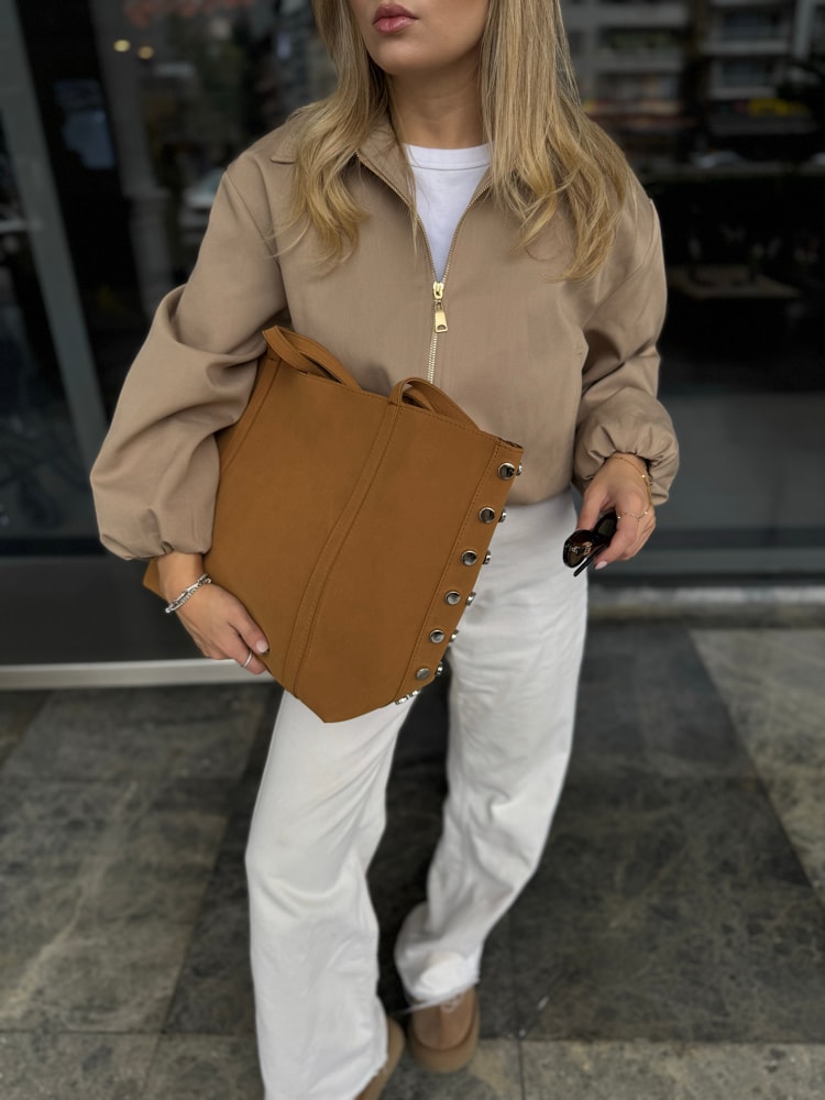 Süet Trocklu Omuz Çantası Rayne - Taba