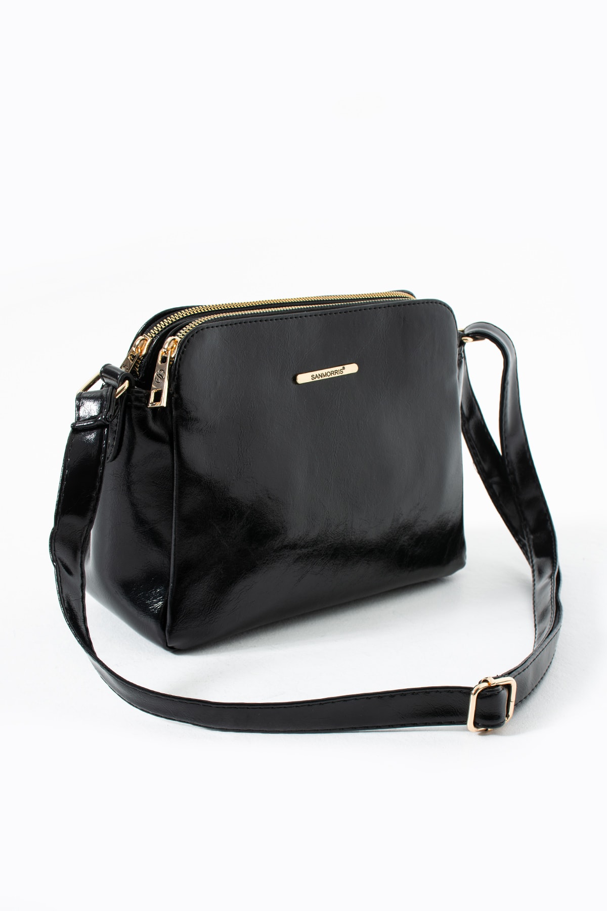 3 Bölmeli Kadın Çapraz Çanta Rafa - Rugan Siyah