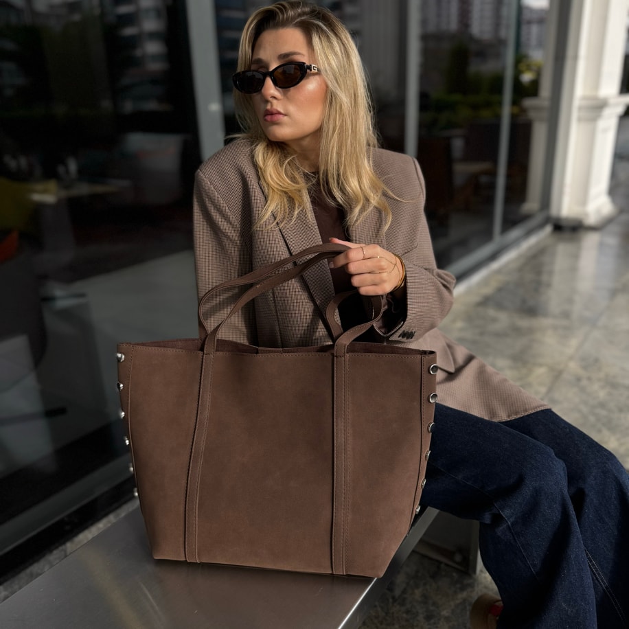 Süet Trocklu Omuz Çantası Rayne - Acı Kahve