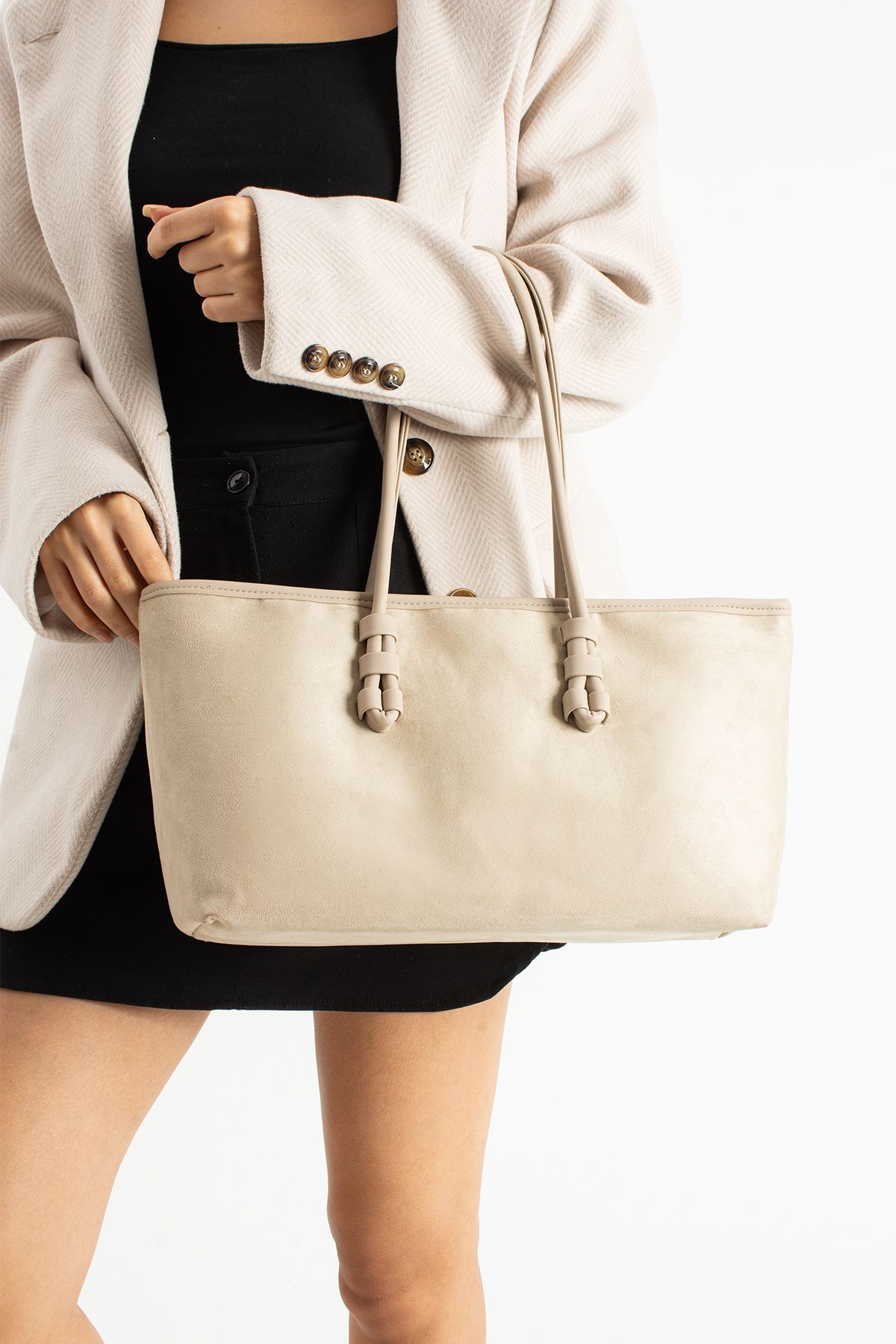 Botte Süet Kadın Omuz Çantası - Krem