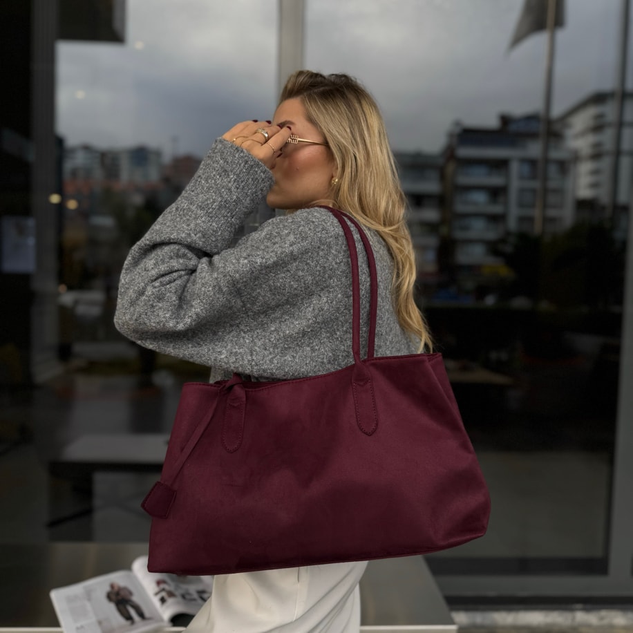 Süet Omuz Kadın Kol Çantası Miles - Bordo