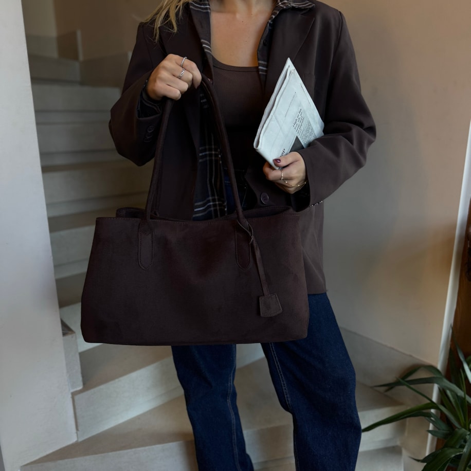 Süet Omuz Kadın Kol Çantası Miles - Acı Kahve