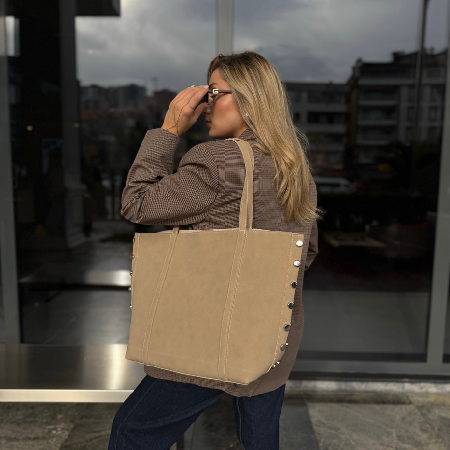 Süet Trocklu Omuz Çantası Rayne - Krem