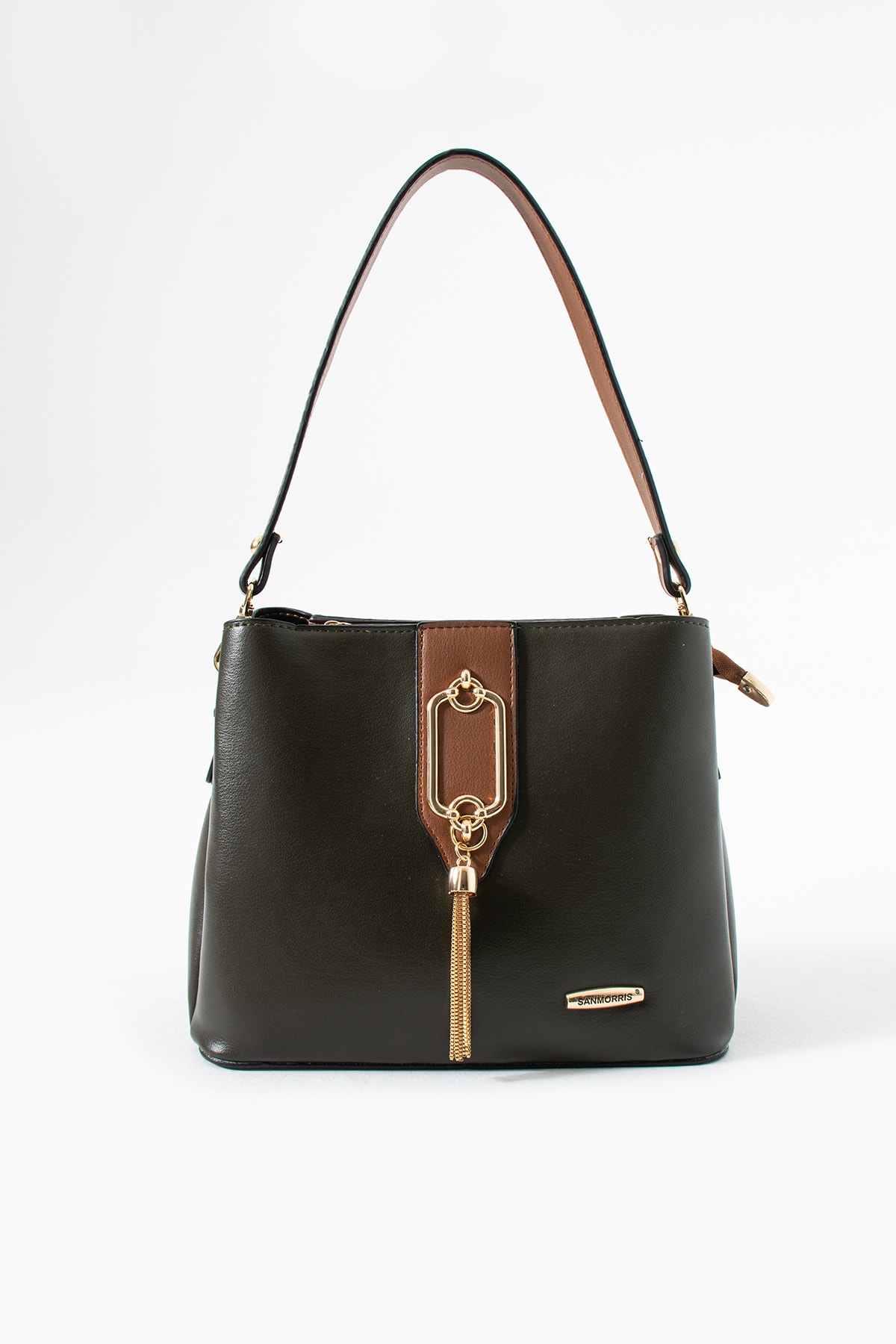 3 Bölme Diana Metal Tokalı Kol Ve Omuz Çantası - Haki Taba