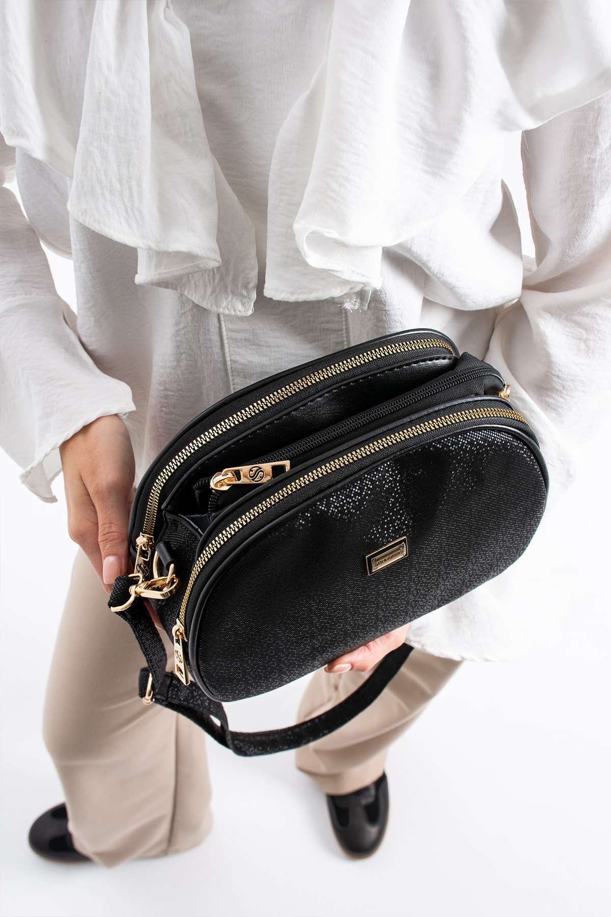 4 Bölme Çapraz Kadın Çantası Ruth 1435 - Siyah Mozaik