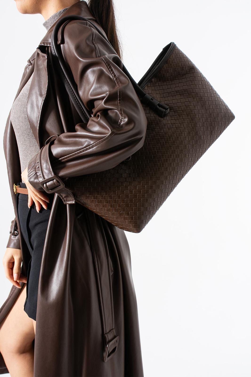 Botte Suni Deri Kadın Omuz Çantası - Acı Kahve