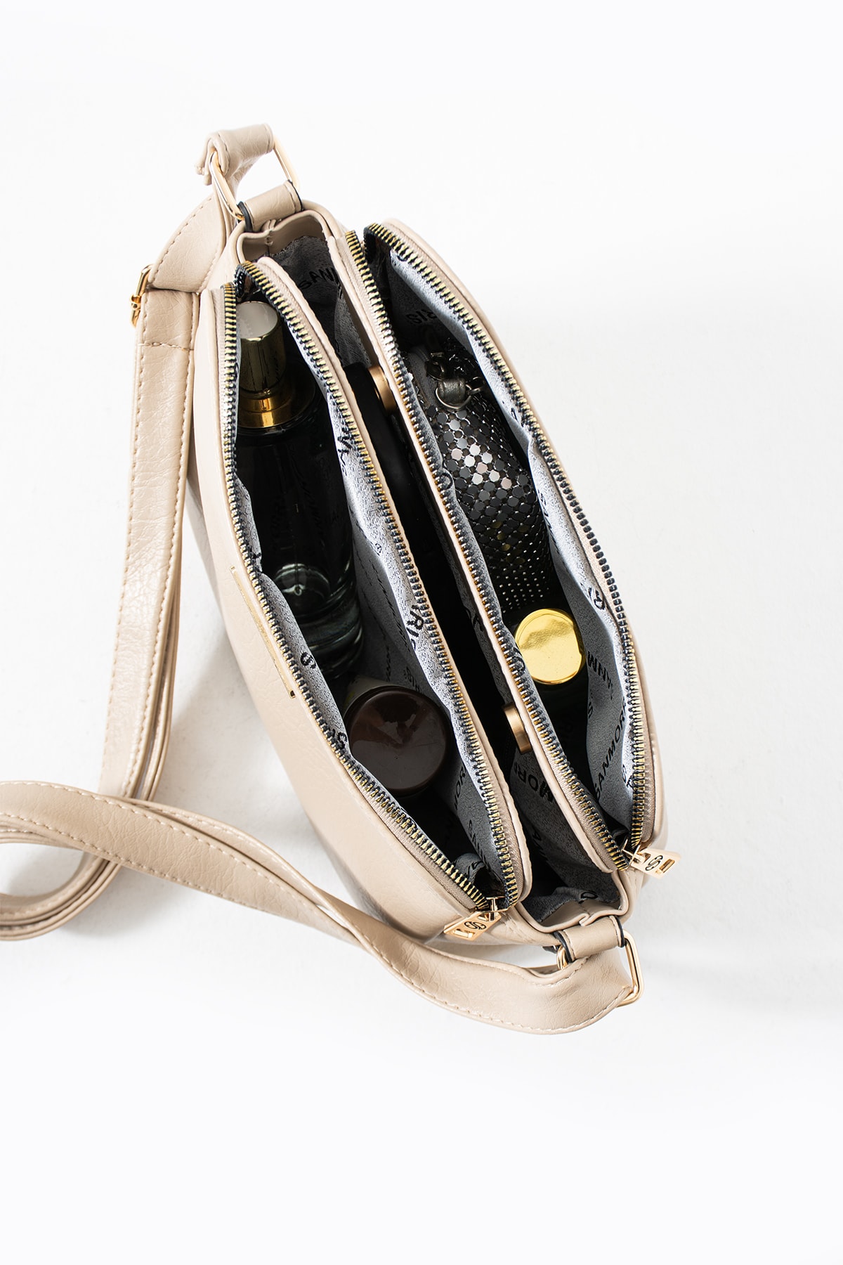 3 Bölmeli Kadın Çapraz Çanta Rafa - Mat Kum