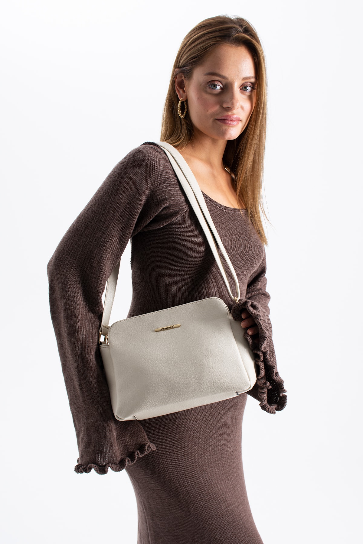 3 Bölmeli Kadın Çapraz Çanta Rafa - Krem