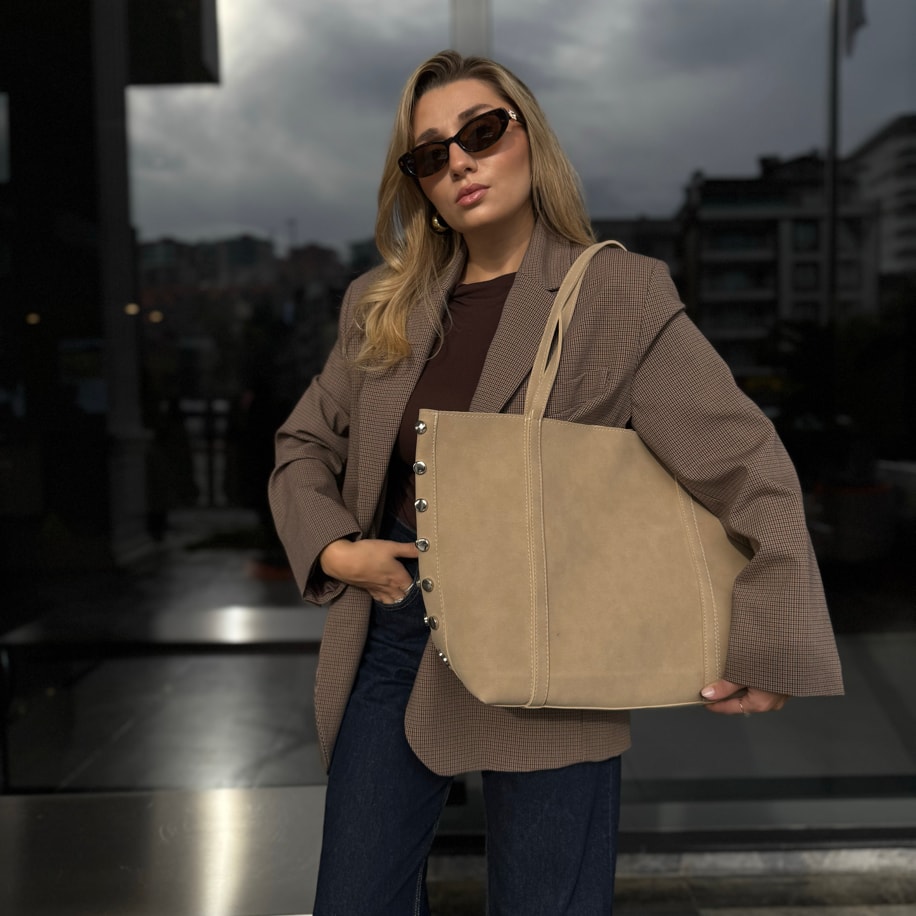 Süet Trocklu Omuz Çantası Rayne - Krem