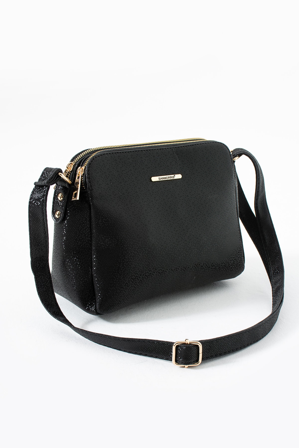 3 Bölmeli Kadın Çapraz Çanta Rafa - Siyah Mozaik